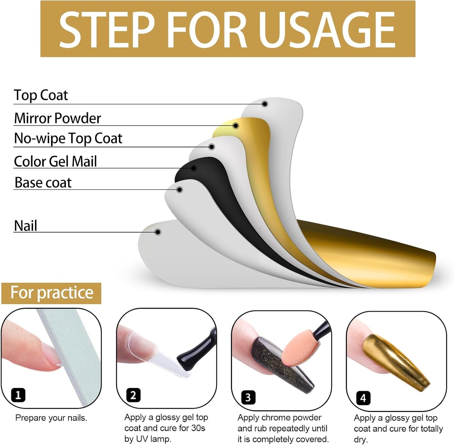 Artdone Chrome Nail Powder, Gold Iridescent Aurora Powder Metallic Mirror Effect Pigment Pearlescent Mermaid Pigment Pearl Glitter Dust Kit, Nail Art Decoration, Resin Craft