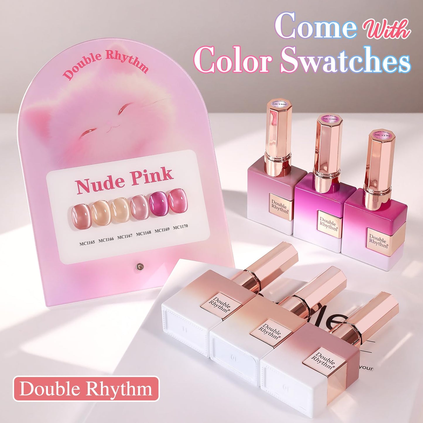 Double Rhythm Cat Eye Gel Nail Polish Set of 6 Same Color Same Bottle 0.5 Oz Shimmer Glitter with Magnet Holographic Reflective Magnetic UV Nail Polish Kit at Home (Nude Pink Rose-T6-30)