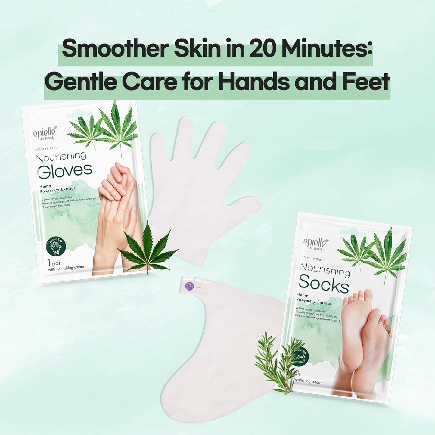 Epielle Nourishing Hand Masks 6 Pairs, Deep Moisturizing Gloves for Dry, Cracked Hands, Repair and Nourish with Hemp & Rosemary Extract, Korean Skin Care, Spa Set, Self Care Gifts for Women
