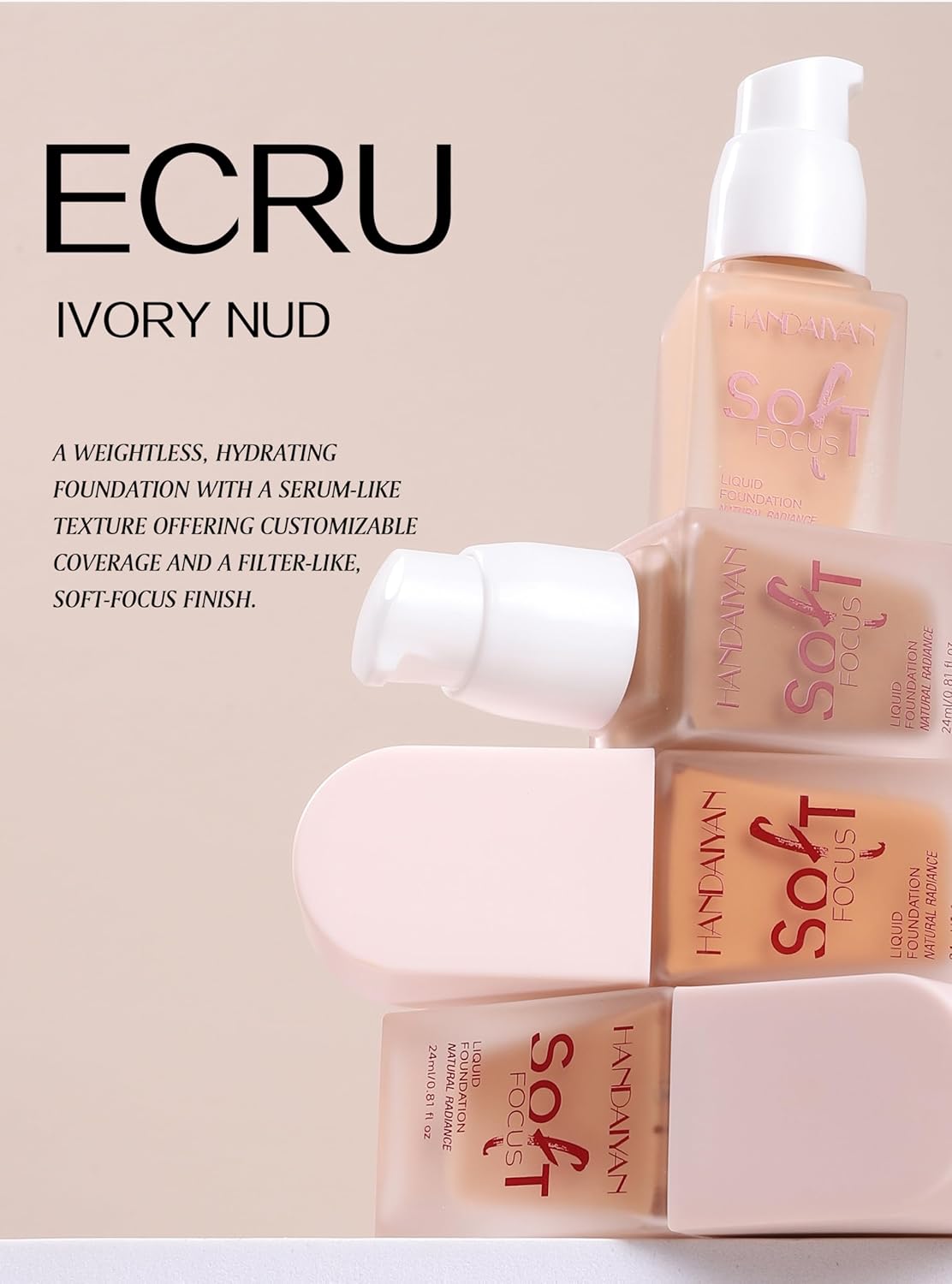 Full Coverage Soft Focus Liquid Foundation, Lightweight Moisturizing High Coverage Liquid Concealer Foundation Makeup, Waterproof Long Lasting Creamy Matte Liquid Concealer for Women, 03