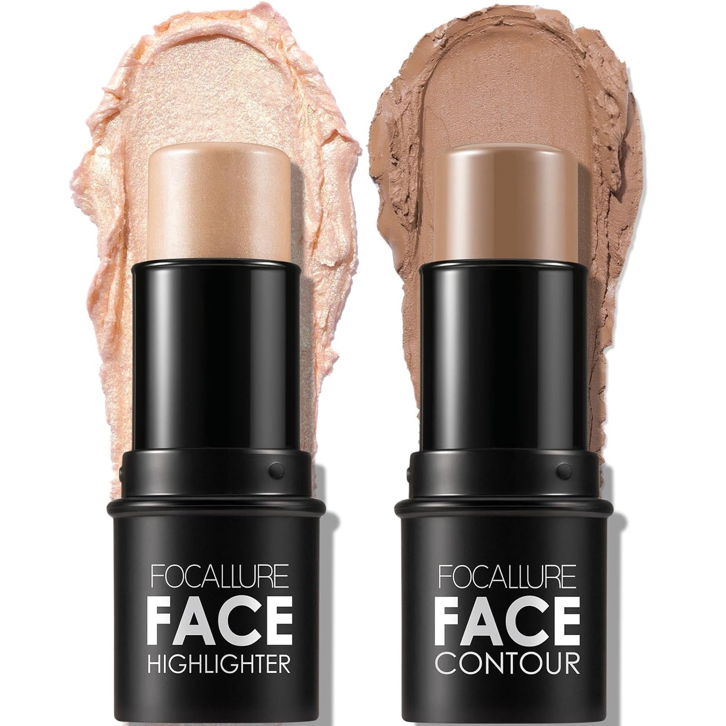 FOCALLURE 2 Pcs Mineral Cream Contour Stick,Moisturize Highlighter and Bronzer Pen,Non Stick Face Brightens & Shades Pencil,Long Lasting & Smooth Gliding Face Illuminator Makeup,23+10