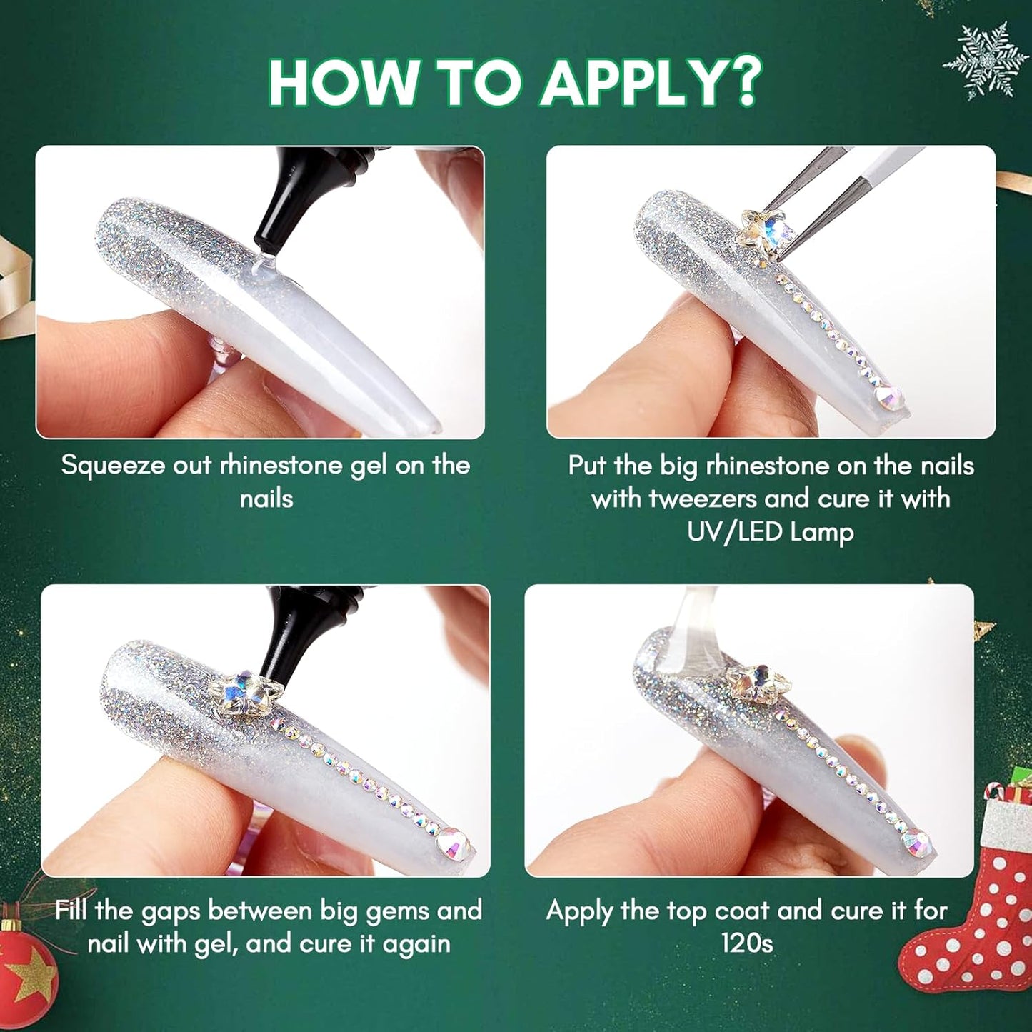 Makartt Christmas Decorations Gift Set: 48PCS 3D Nail Charms with Cartoon Santa, Elk, Tree, Bells for Women, Includes Art Tweezer, Acrylic Accessories for Nails Techs and DIY