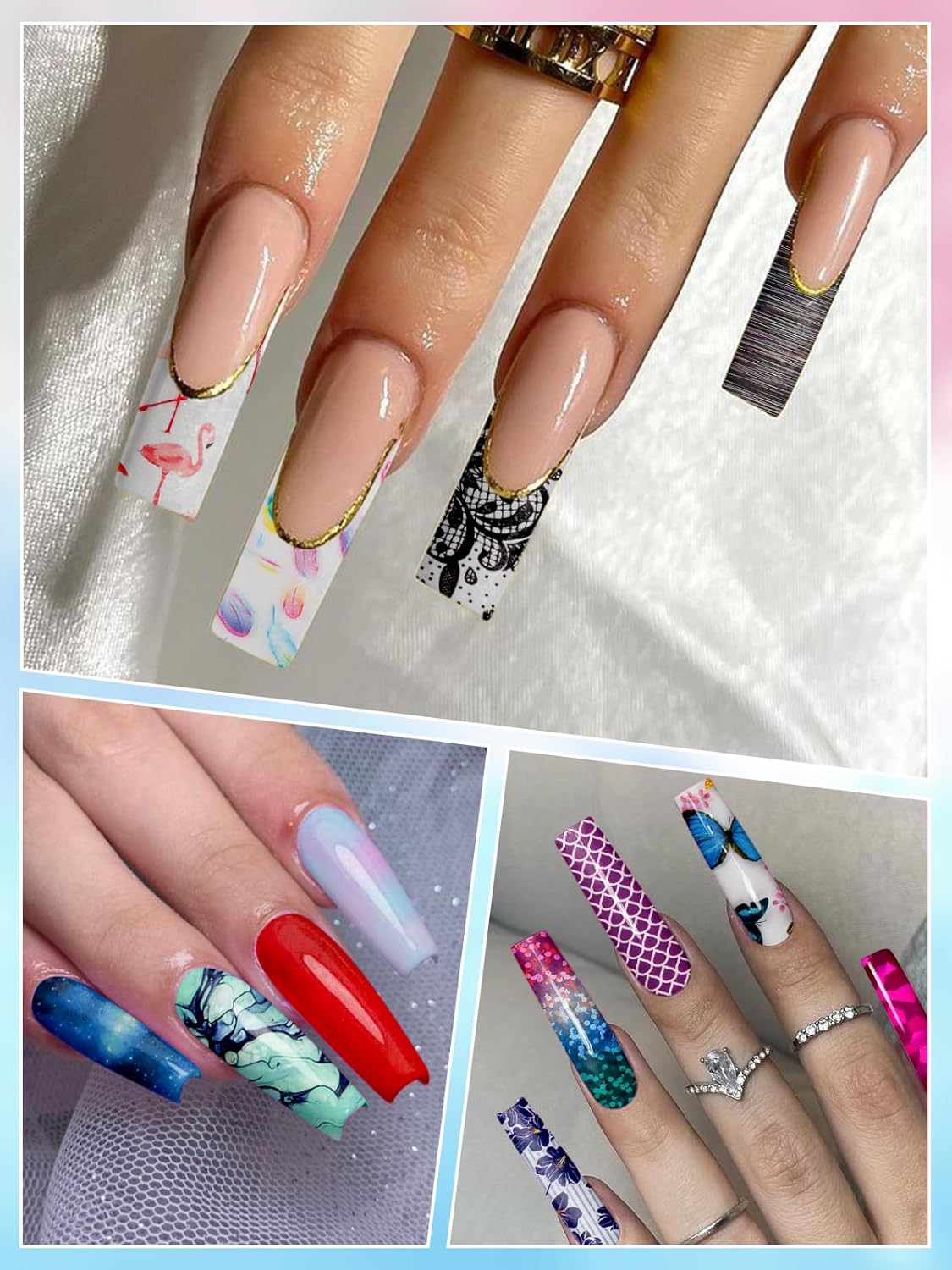 Kalolary 30ML Nail Foil Glue Gel with 80Pcs Foil Transfer Stickers Set, Holographic Nail Art Transfer Stickers DIY Decoration for Salon or Home Use