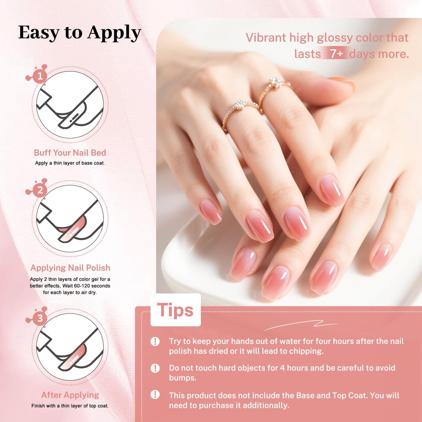 16.5ml Jelly Pink Nail Polish Large Volume Quick Dry Nail Polish, Long Lasting Shine, Fingernail Toenail Nail Art DIY Home Travel Nail Art Gift