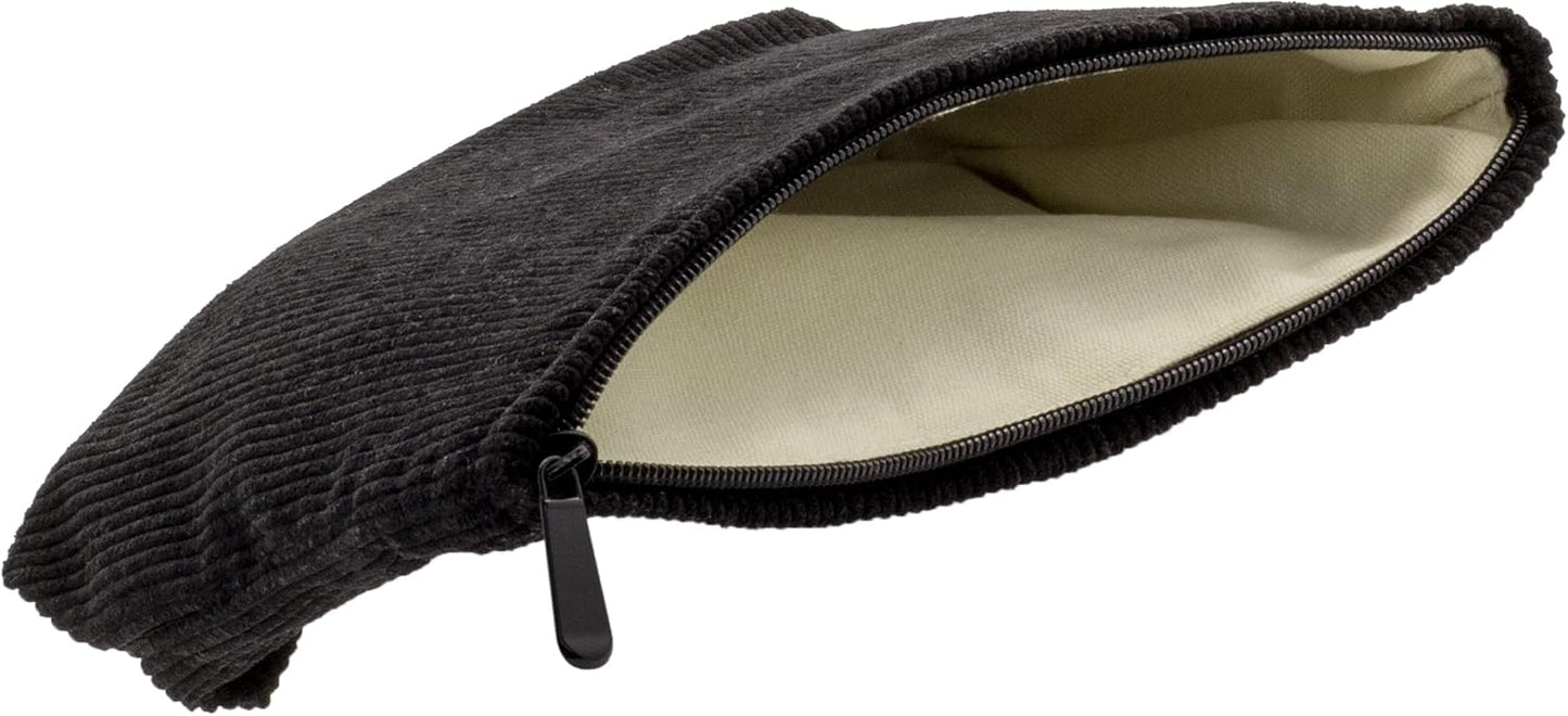 PAZIMIIK Makeup Bag Large Zipper Corduroy Make Up Pouch for Purse Travel Canvas Cosmetic Organizer for Women Brush Storage,Black