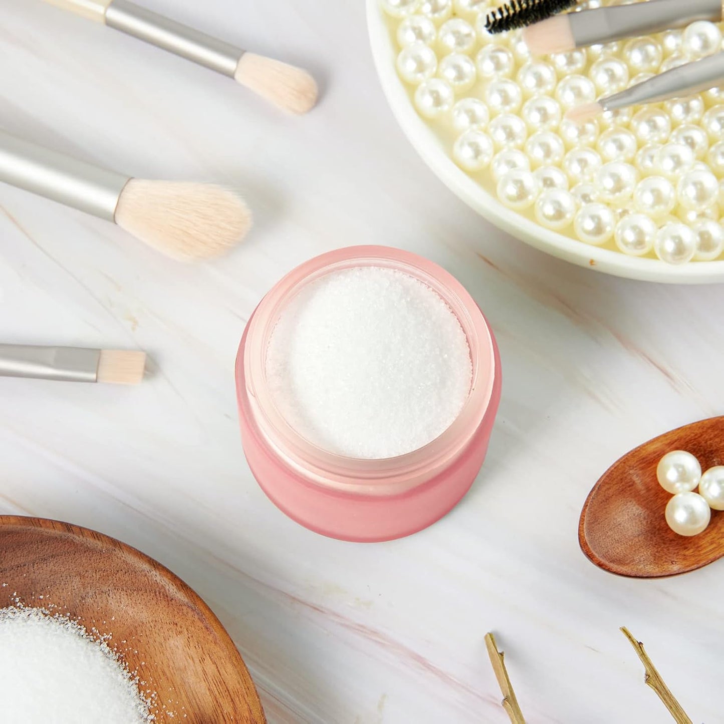 2oz Glass Jars 24 Pack, Hoa Kinh Mini Round Pink Frosted Glass Jars with Inner Liners and Pink Lids, Perfect for Storing Lotions, Powders and Ointments