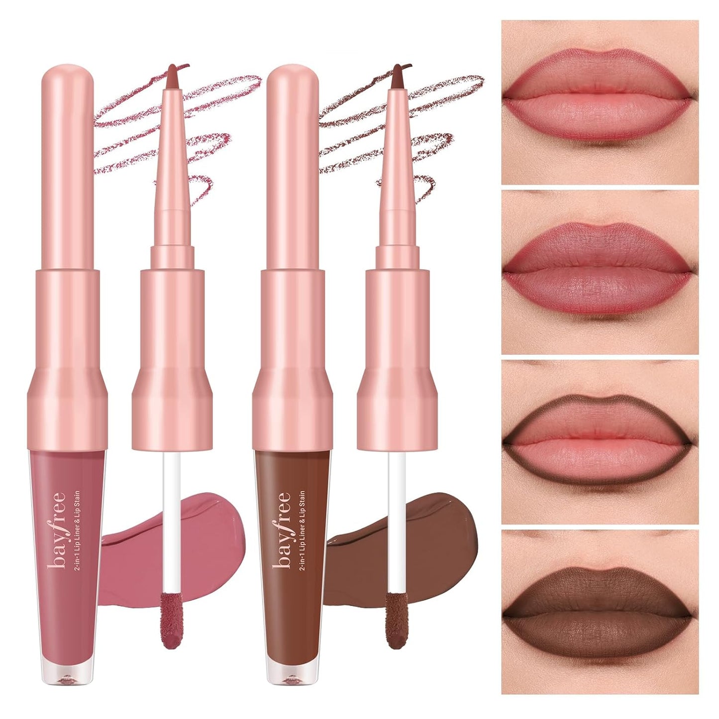 2 PCS Lip Liner and Lip Stain Combo Set, High Pigmented Long Lasting Velvet Lip Tint, Well-Defined Lipliner, Weightless Waterproof Not Animal Tested, Matte Finish Makeup