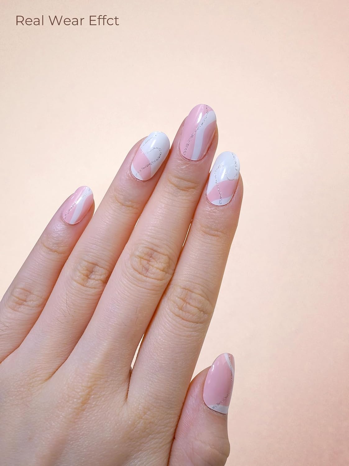 Pre Cured Gel Nail Strips - 44PCS Salon Quality Gel Nail Stickers - Long Lasting Polish Wraps for Women no UV Light Needed Easy Apply& Remove (Marble Pink)