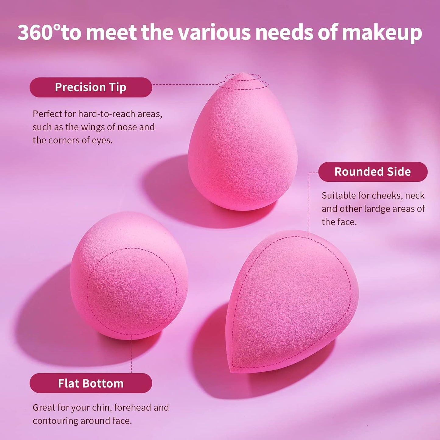 BEAKEY Latex-Free Blender Makeup Sponge for Blending, Pink Makeup Sponge Set, Soft Beauty Sponge, for Flawless Application of Liquid, Cream, and Powder Cosmetics