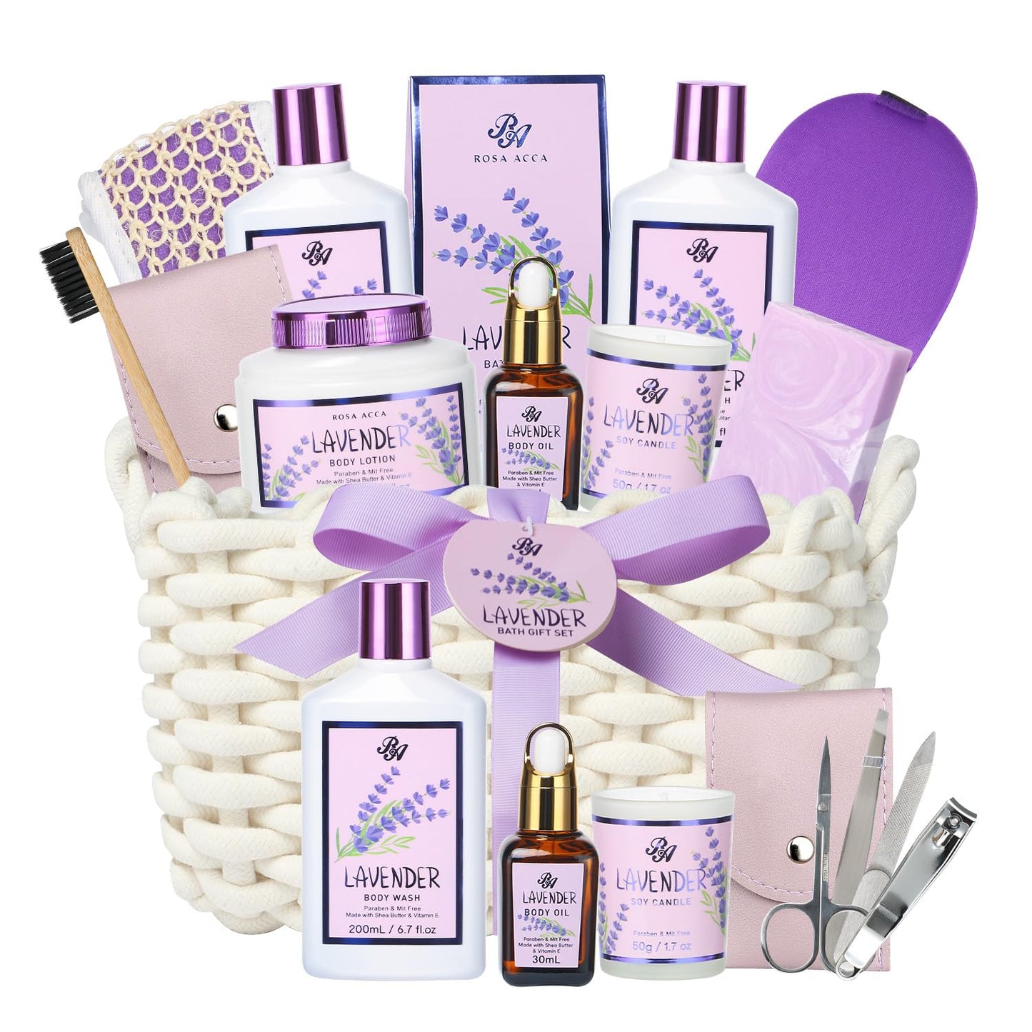 Bath and Body Gift For Women and Men - Lavender Home Spa Gift Set,Mug,Shower Gel,Bubble Bath,Lotion,Bath Bombs,Eye Mask,Manucure Set, Bath Belt, Body Oil,Bath Soak,Lip Balm,Soy Candle For Daily Use