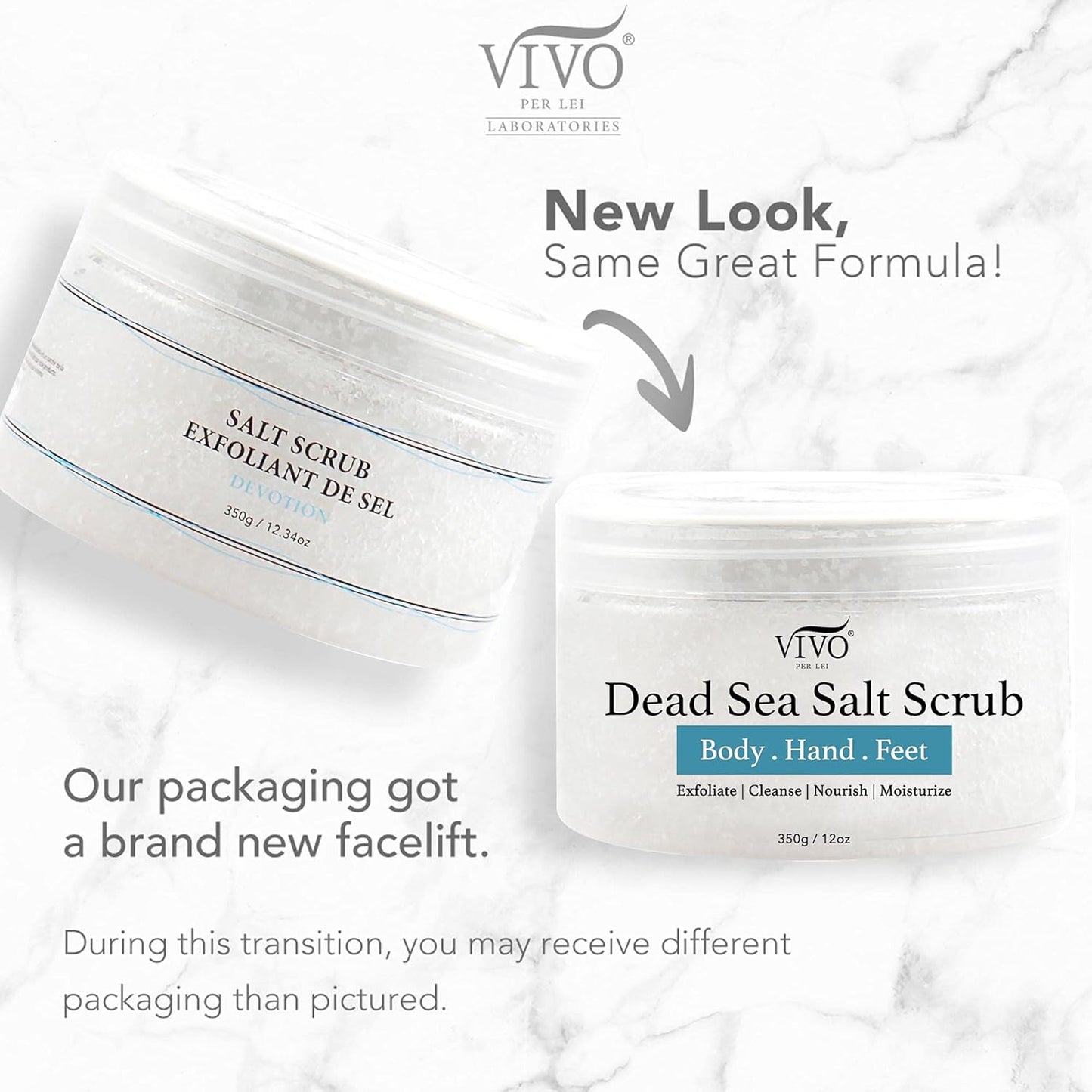 Vivo Per Lei Body Scrub - Exfoliating Body Scrub with Dead Sea Minerals - Dead Sea Salt Scrub for Hands & Legs - Body Exfoliant for a Supple Beach Body - 350 g/ 12.34 oz