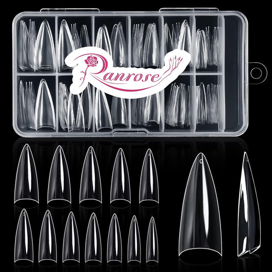 Ranrose 120PCS Short Nail Tips,Short Soft Gel Stiletto Nail Tips Half Cover False Nail Almond Shape Point Acrylic Sharp Artificial False Nail For DIY