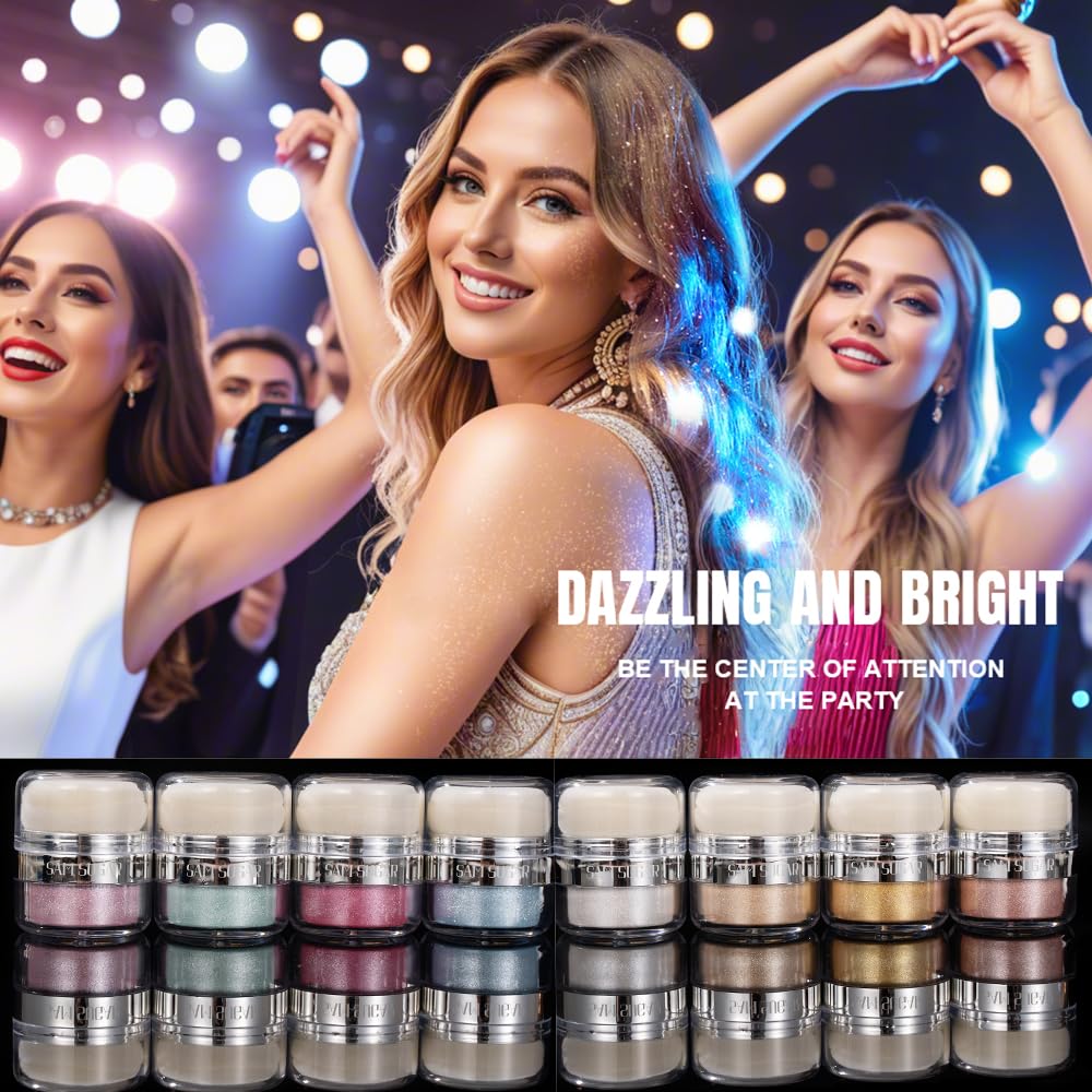 Glitter Body Highlighter Powder Body Shimmer Sparkle Face Brightening Highlighter Powder for Face Eyes Body Glow Makeup With sponge head（05#）