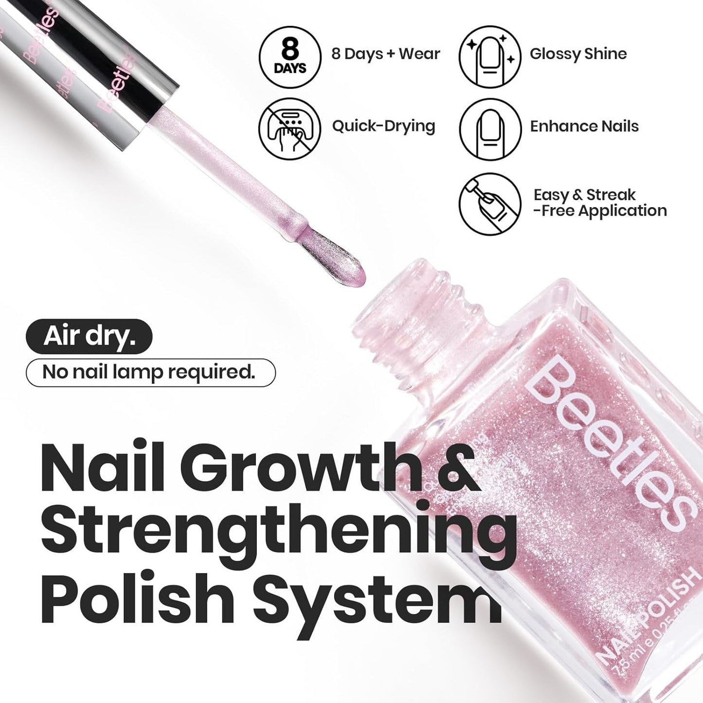 Beetles Pink Nail Polish Set, 6 Colors Glitter Quick Dry Nail Polish Kit Sly Moonlit Fairy Fingernail Polish Gifts for Women Salon DIY Manicure Kit