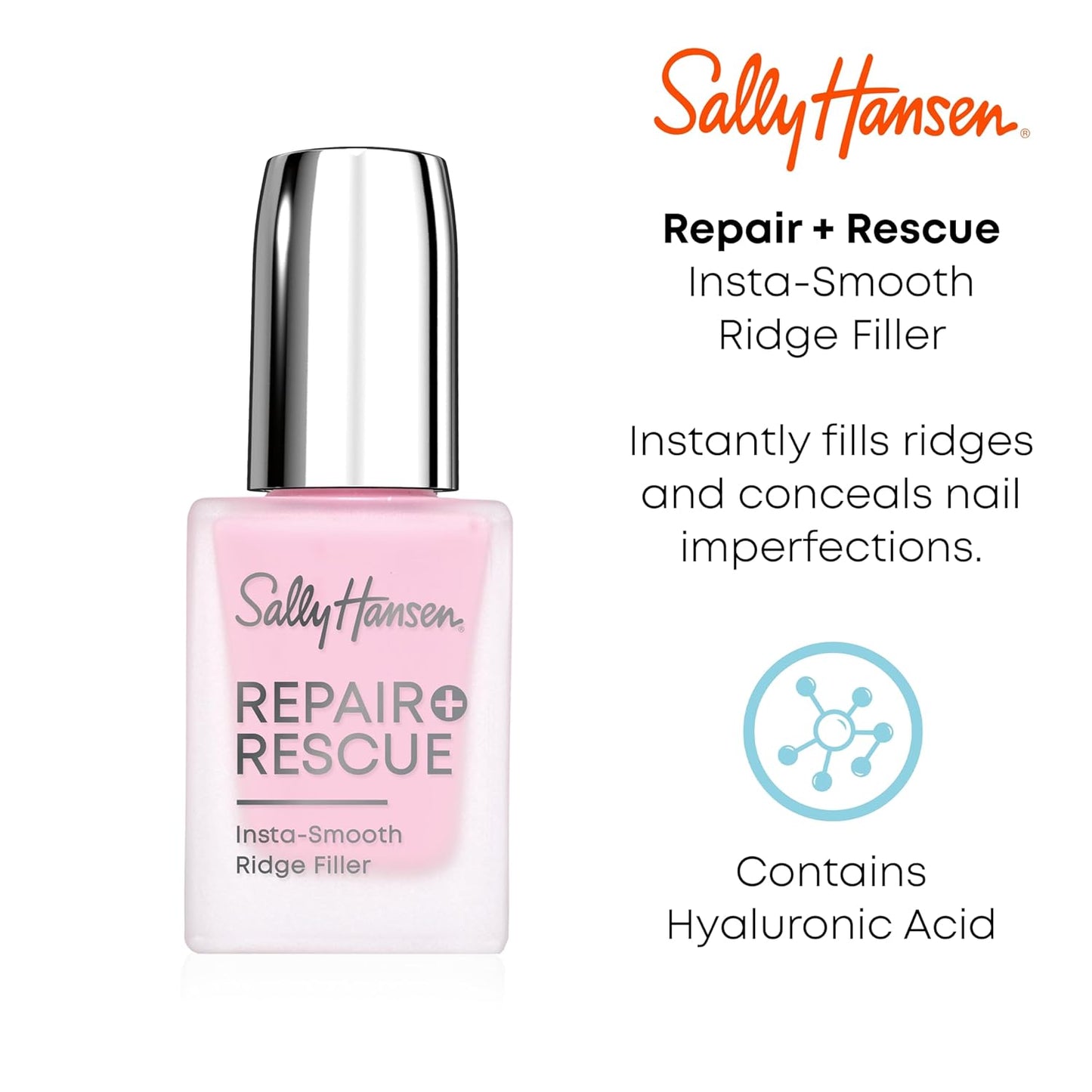 Sally Hansen® Repair + Rescue, Insta-Smooth Ridge Filler, Contains Hyaluronic Acid, Conceals Nail Imperfections, Smoothens Nail