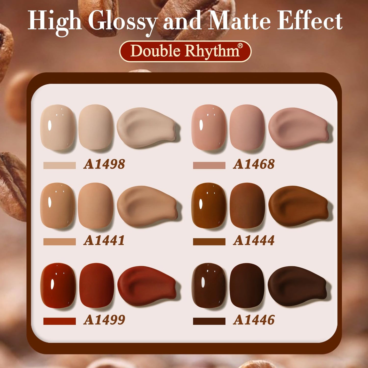 Double Rhythm 6 Pcs 15 ML Gel Polish Set Same Color Same Bottle Soak Off Gel Polish Kit Nail Art Manicure Salon DIY at Home for Women (Coffee Brown Nude Red Beige Pink-T6-5)