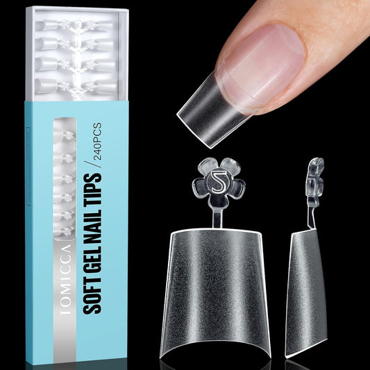 TOMICCA Short Coffin Nail Tips, Acrylic Half Cover Nail Tips Coffin 240Pcs, No C Curve Full Matte Gel Nail Short, Nail Extension Tips for Beginner and Professional 12 Sizes