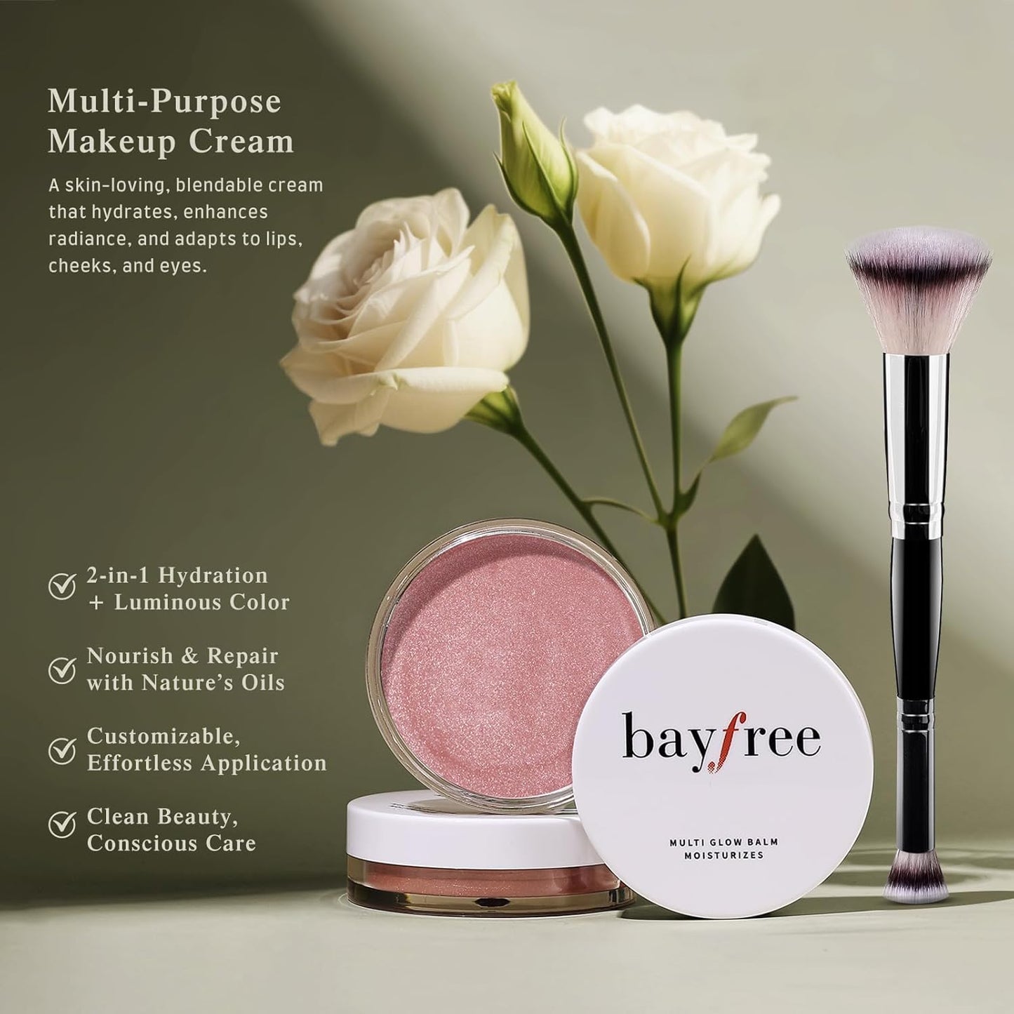 Multi Glow Balm Set, Cream Blush with Double-ended Brush, Radiant Finish, Hydrating, Creamy, Radiant Finish, Lightweight & Blendable Color, Face Balm