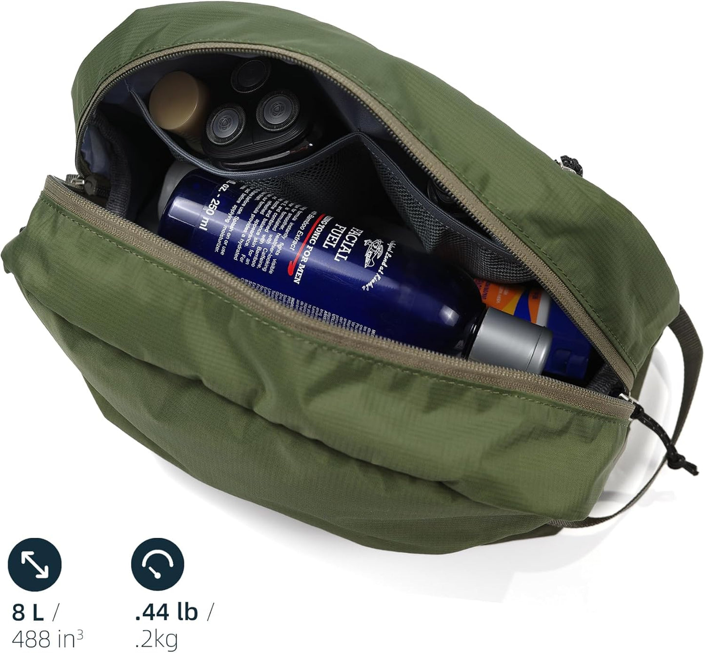 Travel Toiletry Bag 8L, Large Packing Cube with Waterproof TPU Wet/Dry Compartment (04 Forest Green)