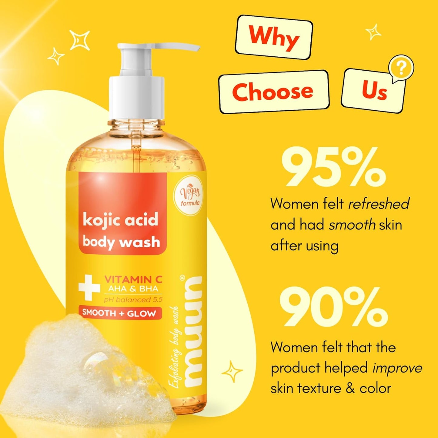 Muun Body Wash with AHA&BHA Exfoliating, 16.9 Fl Oz/500ml Prevent Ingrown Hair Even Skin Tone Underarm Bikini, Smoothe & Soften Body Wash