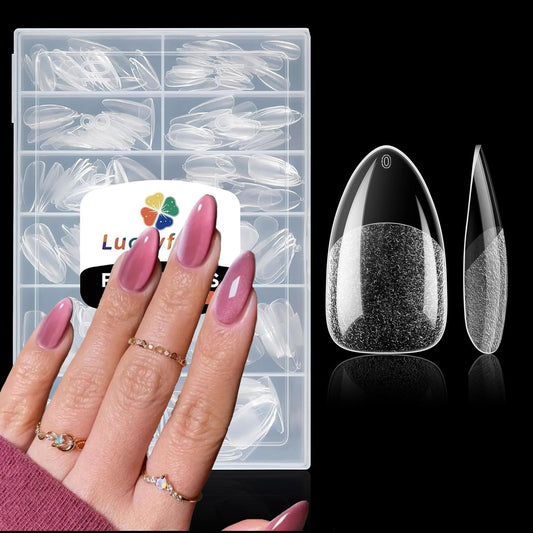 Almond Nail Tips: 504pcs Medium Almond Gel Nail Tips, Pre-shape Half Matte Short Nails Full Cover Clear Press On Acrylic Fake Nails for Nail Extension Nail Art 12 Sizes
