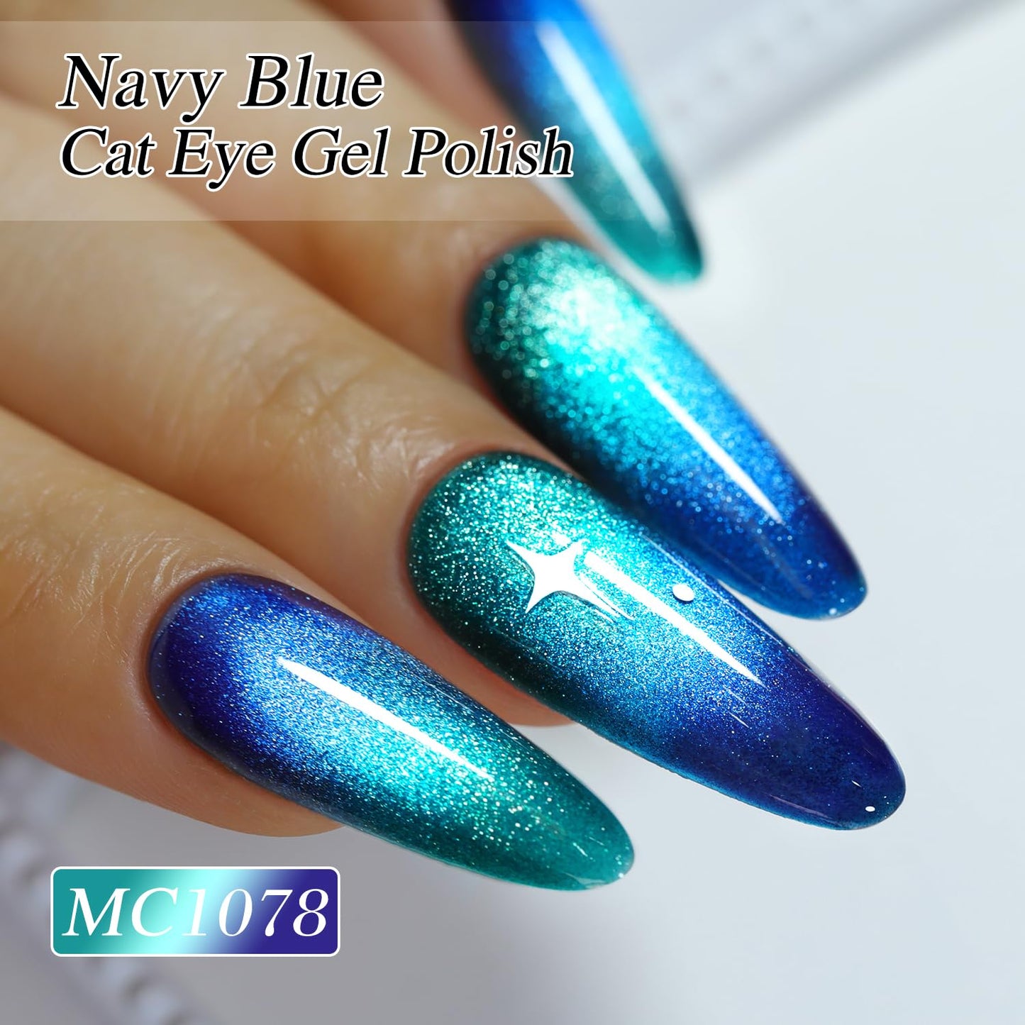 Double Rhythm 0.5 OZ Cat Eye Gel Polish with Magnet 15ML Holographic Glitter Shimmer Translucent Jelly Color Magnetic Nail Polish Salon DIY at Home (MC1078)