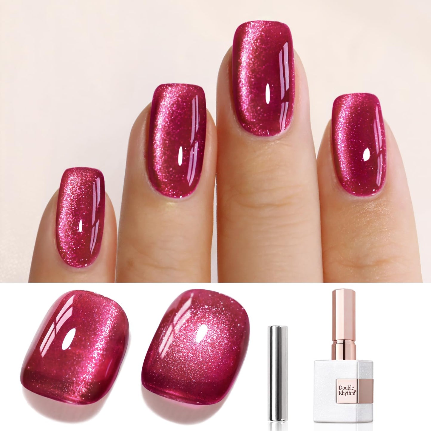 Double Rhythm 0.5 OZ Cat Eye Gel Polish with Magnet 15ML Holographic Glitter Shimmer Translucent Jelly Color Magnetic Nail Polish Salon DIY at Home (MC1077)