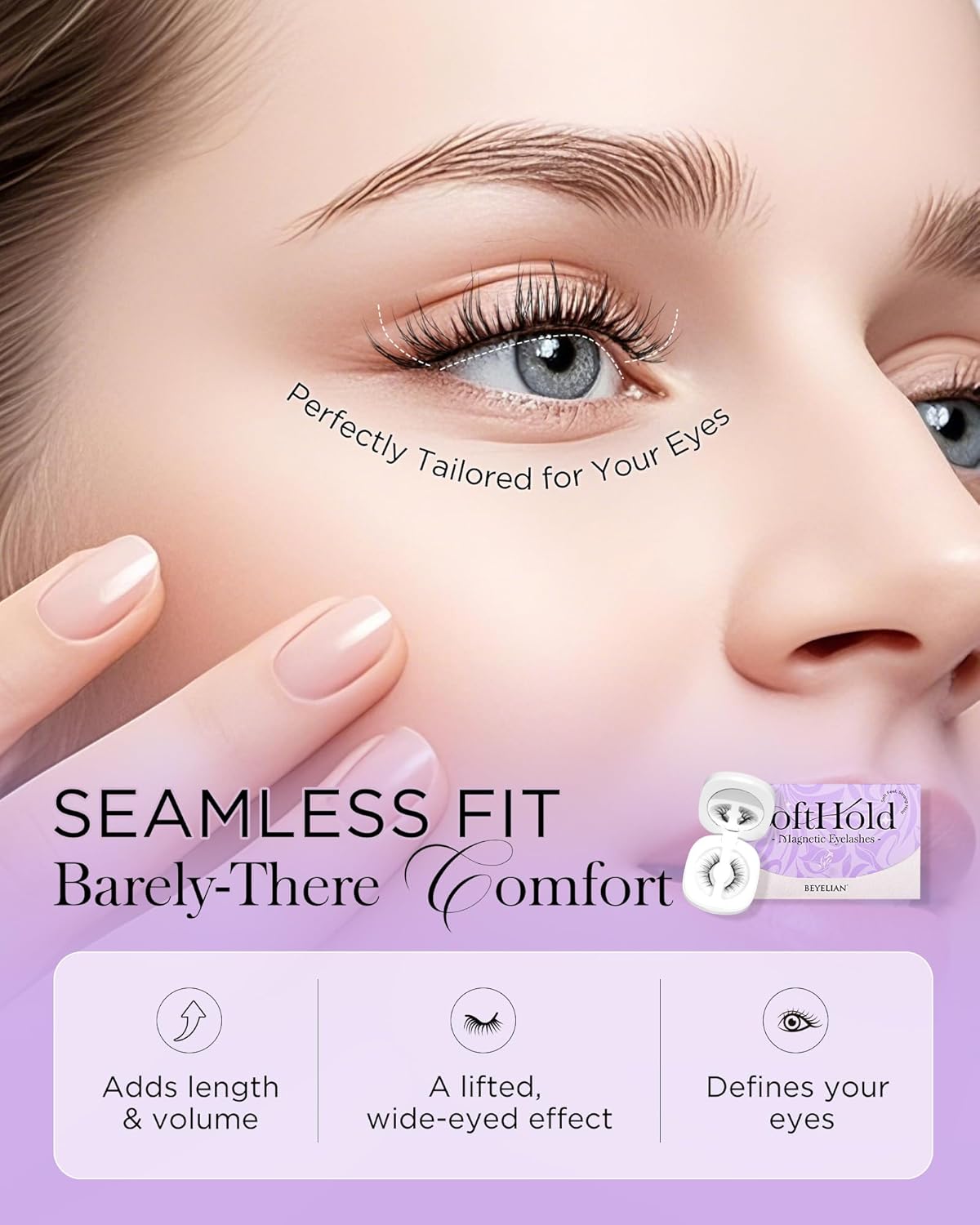 BEYELIAN Magnetic Eyelashes Natural Look Soft Magnetic Lashes with Applicator Reusable No Glue Needed False Eyelashes Easy to Wear and Remove (1 Pair,SME01)