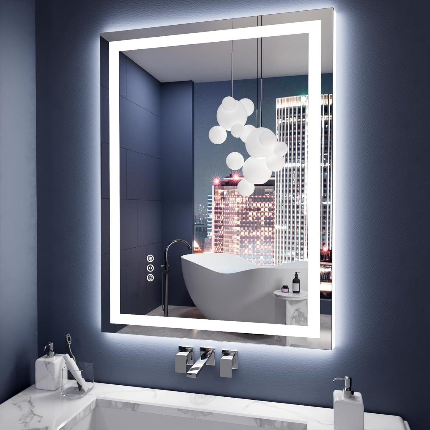 Amorho LED Mirror for Bathroom 28X36 Inch with Backlight and Front Lit, Fogless Mirror for Wall Mounted, Dimmable, 3 Colors, Memory
