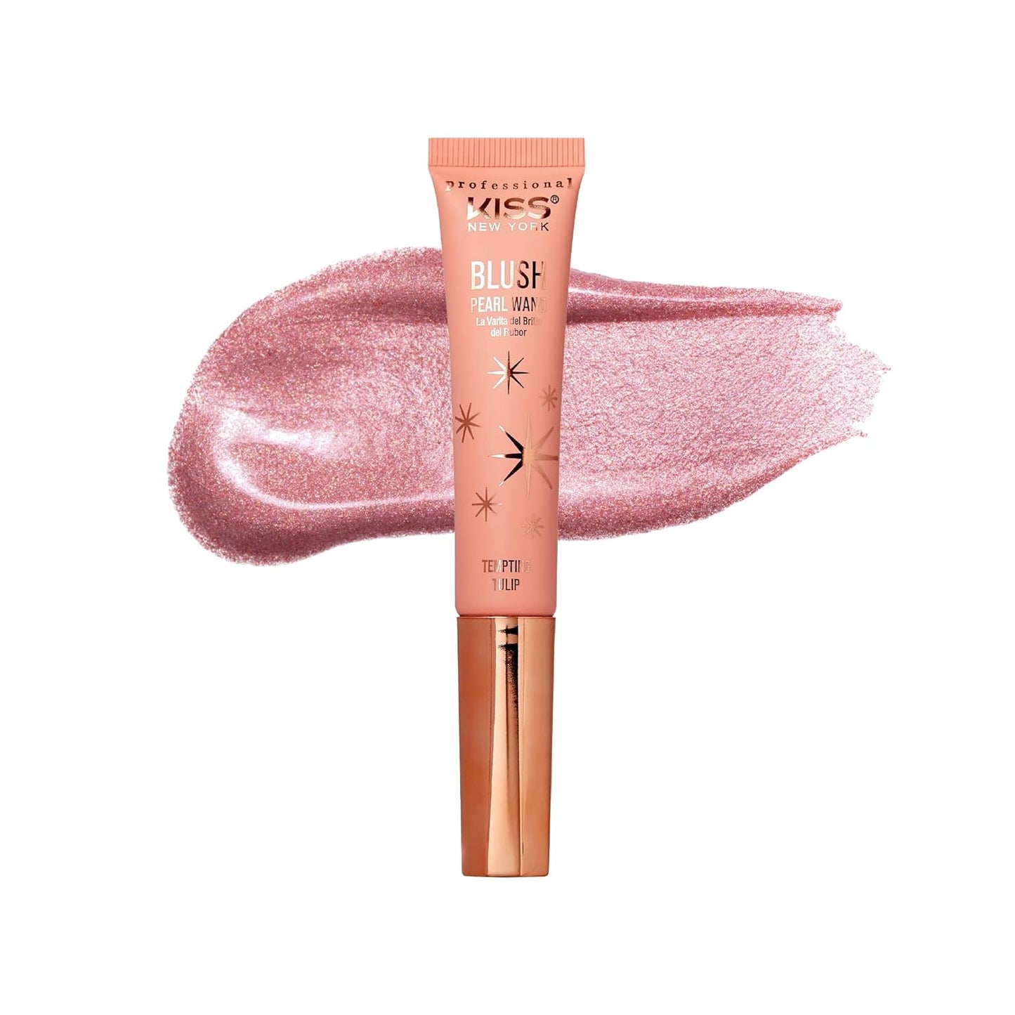 Kiss New York Professional Pearl Liquid Blush Beauty Wand, High Pigment Glow for Cheek, Eye & Lip, Non-Greasy Hydration Lightweight with Sponge-Tip Applicator (Tempting Tulip)