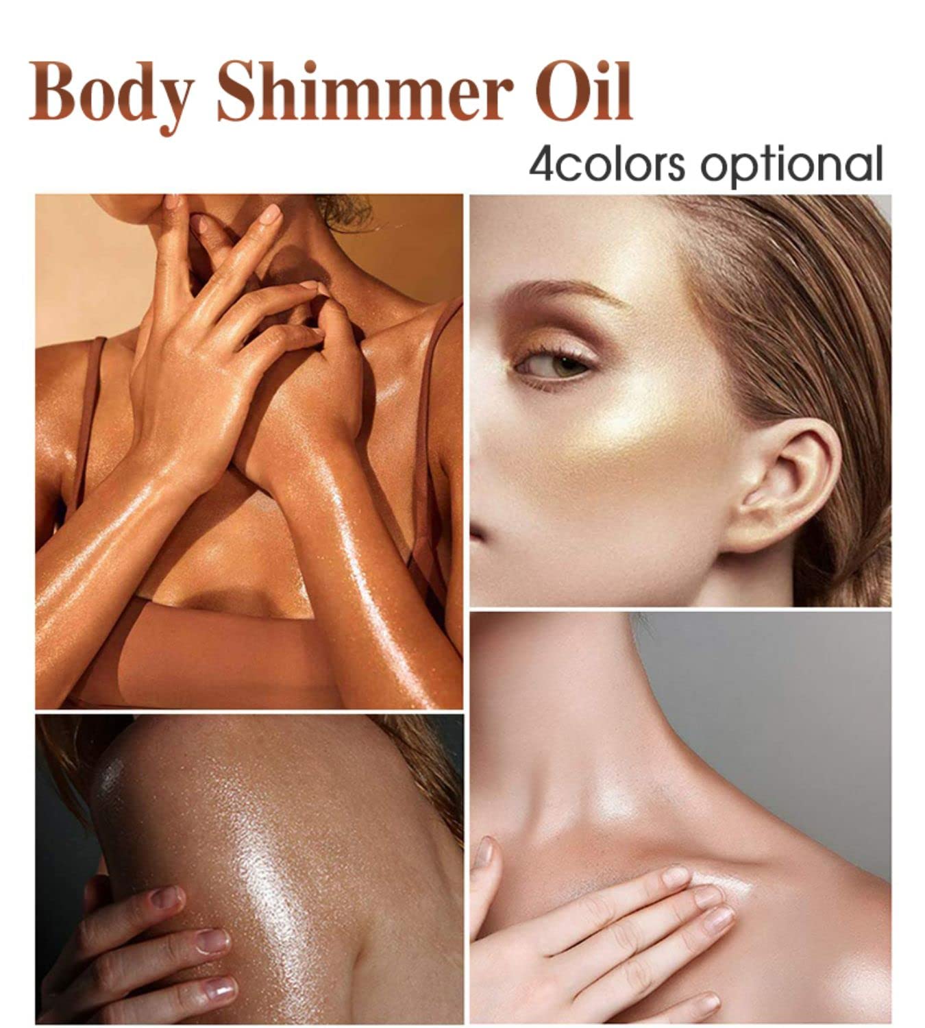 Shimmer Body Oil Golden Brown, Illuminator Highlighter for Face & Body Makeup Shine, Non-Sticky Body Moisturizing For All Skin Types, Fast Absorbing & lightweight Body Oil For Women