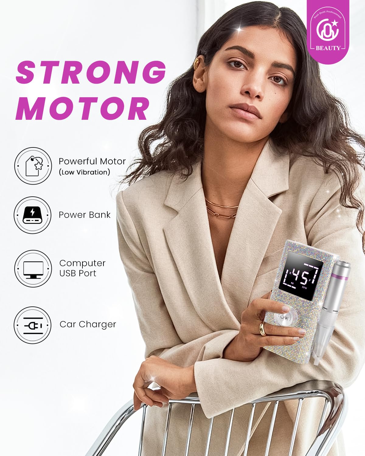 CozyZen Cordless Electric Nail Drill, 45000 RPM Rechargeable Diamond E-File, Portable & Low Noise for Acrylic/Gel Nails, Manicure & Pedicure - Professional & Home Use