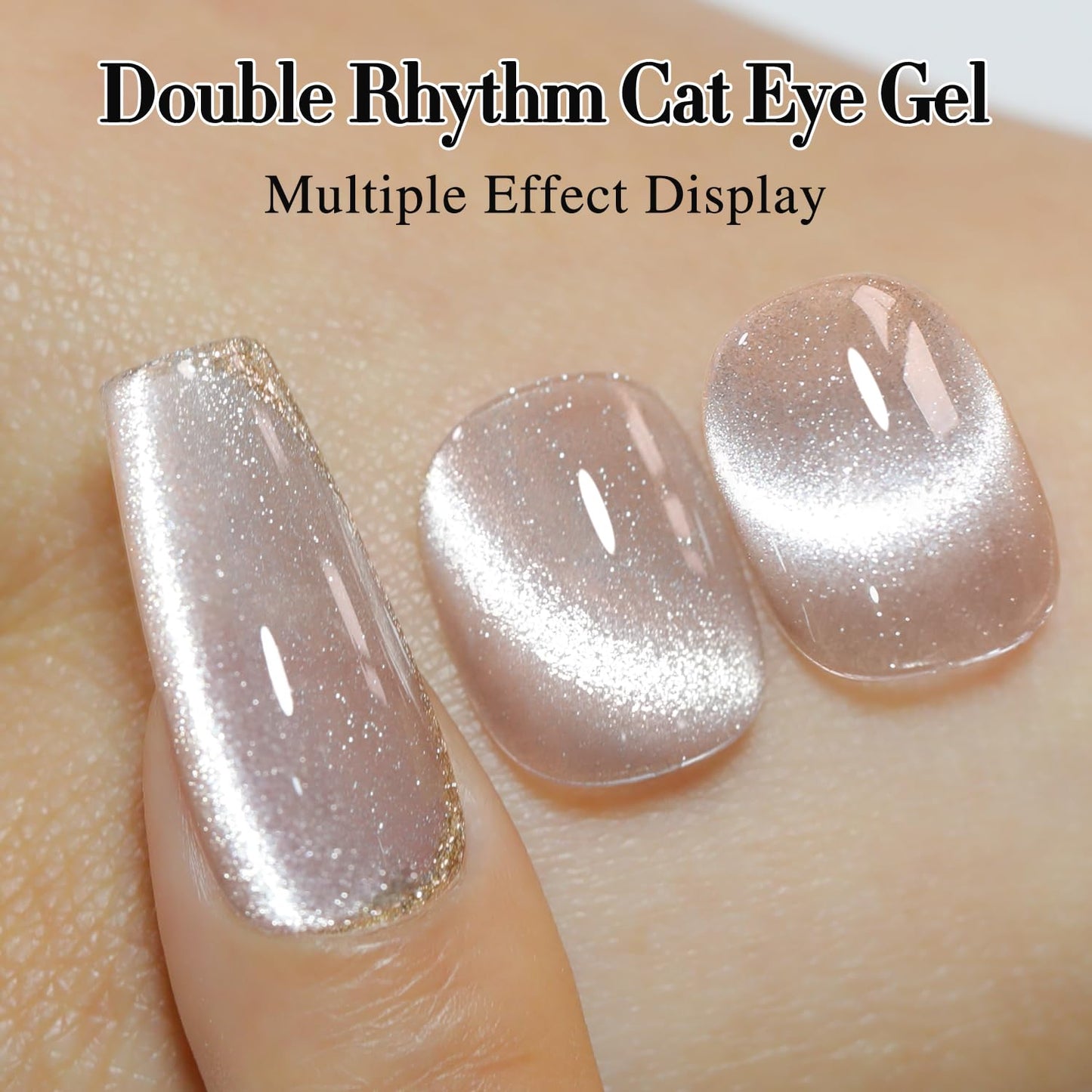 Double Rhythm Cat Eye Gel Polish with Magnet 15ML Holographic Glitter Shimmer Translucent Jelly Color 0.5 OZ Magnetic Gel Polish Salon DIY at Home (Nude-MC1020)