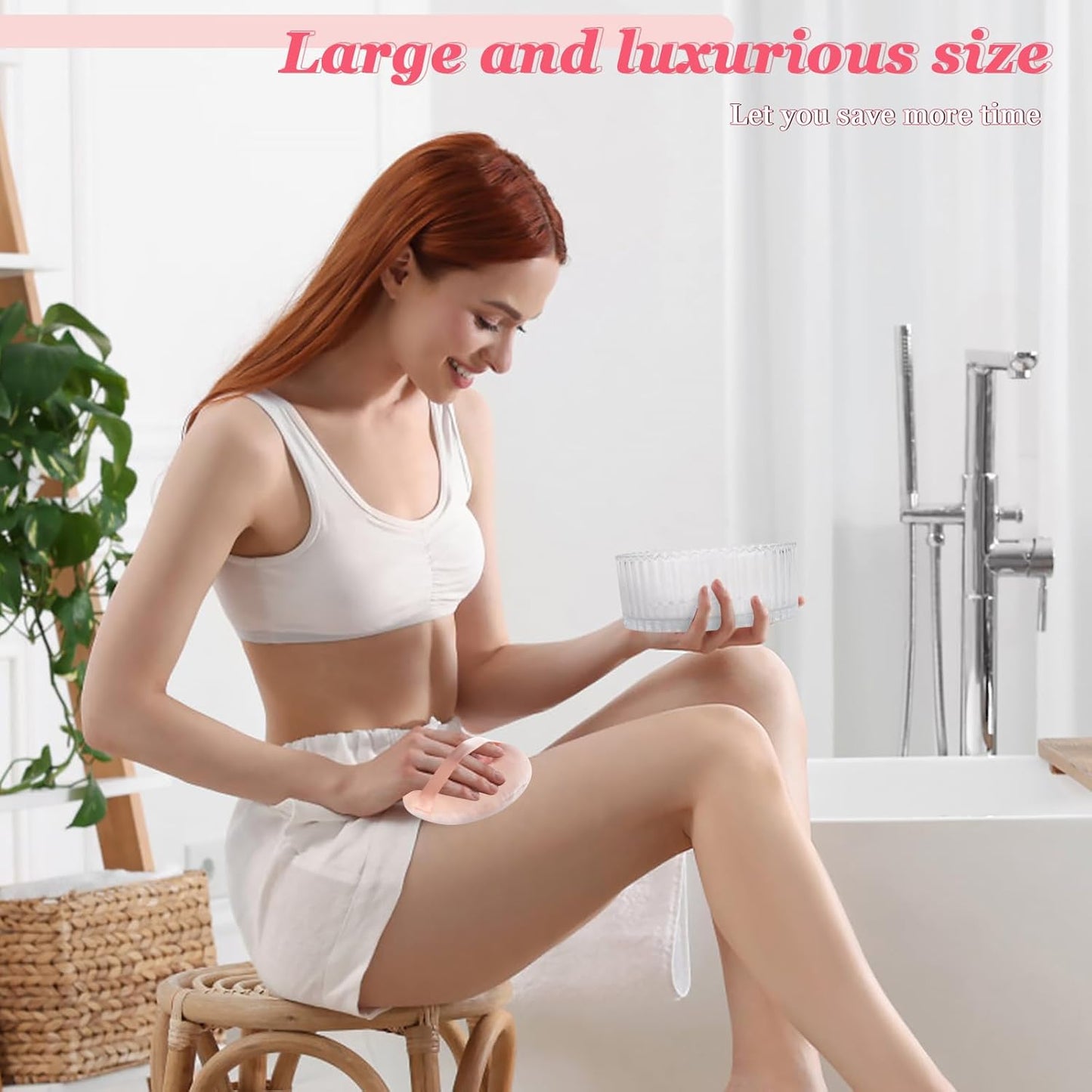 2Pcs Extra Large Body Powder Puff & Luxury 6" Glass Jar Dusting Powder Container with Puff for Women Bath Powder Puffs Perfect for Talcum or Loose Powder (Beige)