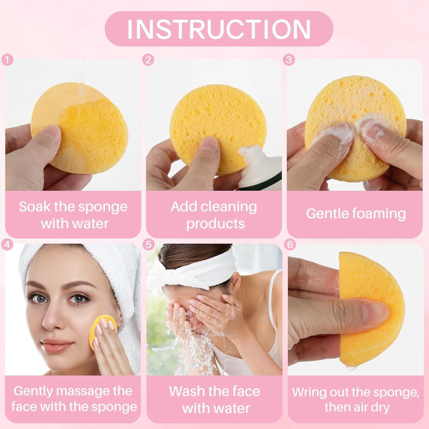 50-Count Compressed Facial Sponges,100% Natural Cellulose Cosmetic Make Up Sponges for Face Daily Facial Cleansing,Exfoliating,Makeup Removal(Yellow)
