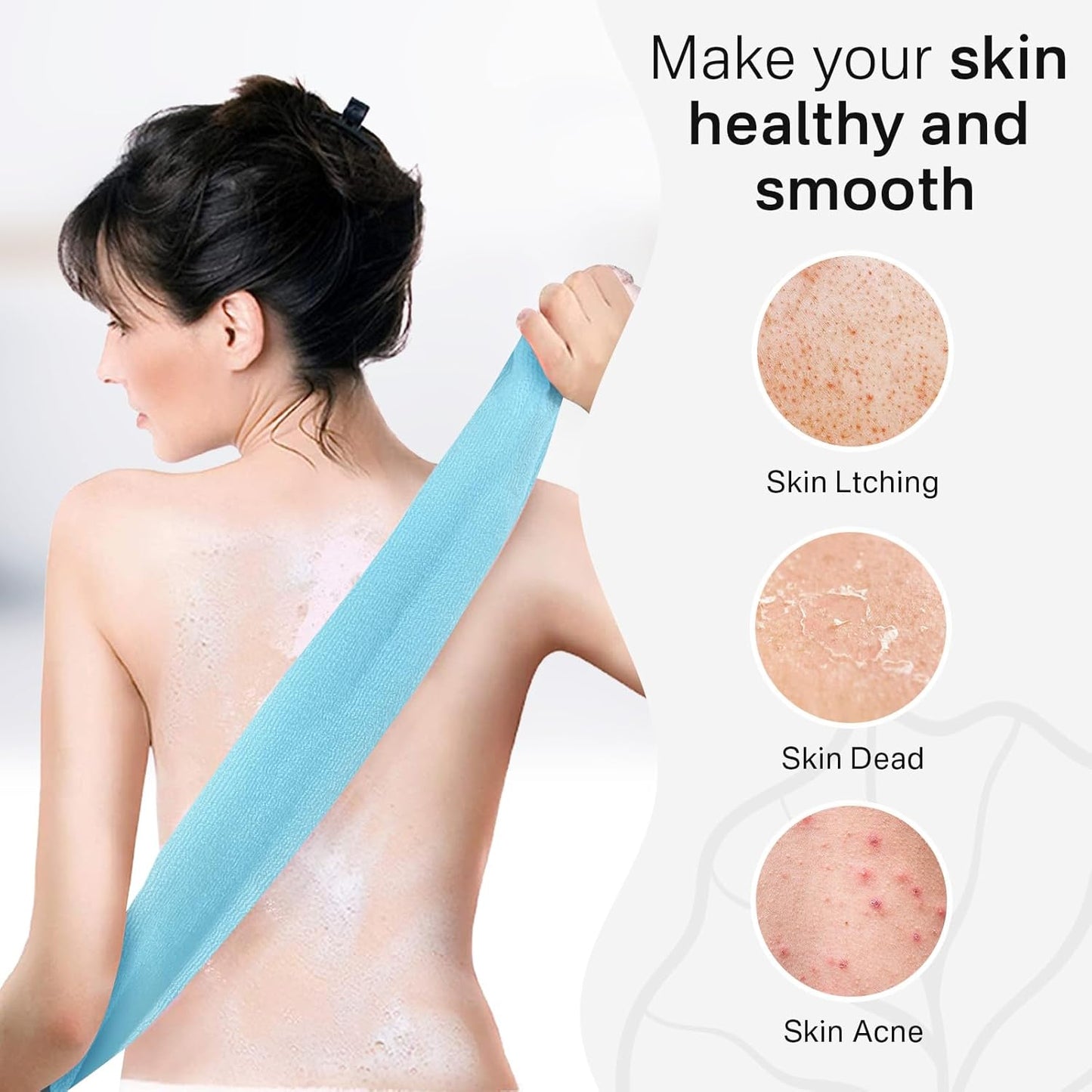 Yiclick Exfoliating Washcloth Towel [3 Pack], Japanese Exfoliating Bath Wash Cloth for Body Exfoliation, Korean Back Scrubber Washer for Shower, African Net Sponge Brush Loofah Exfoliator (Blue)