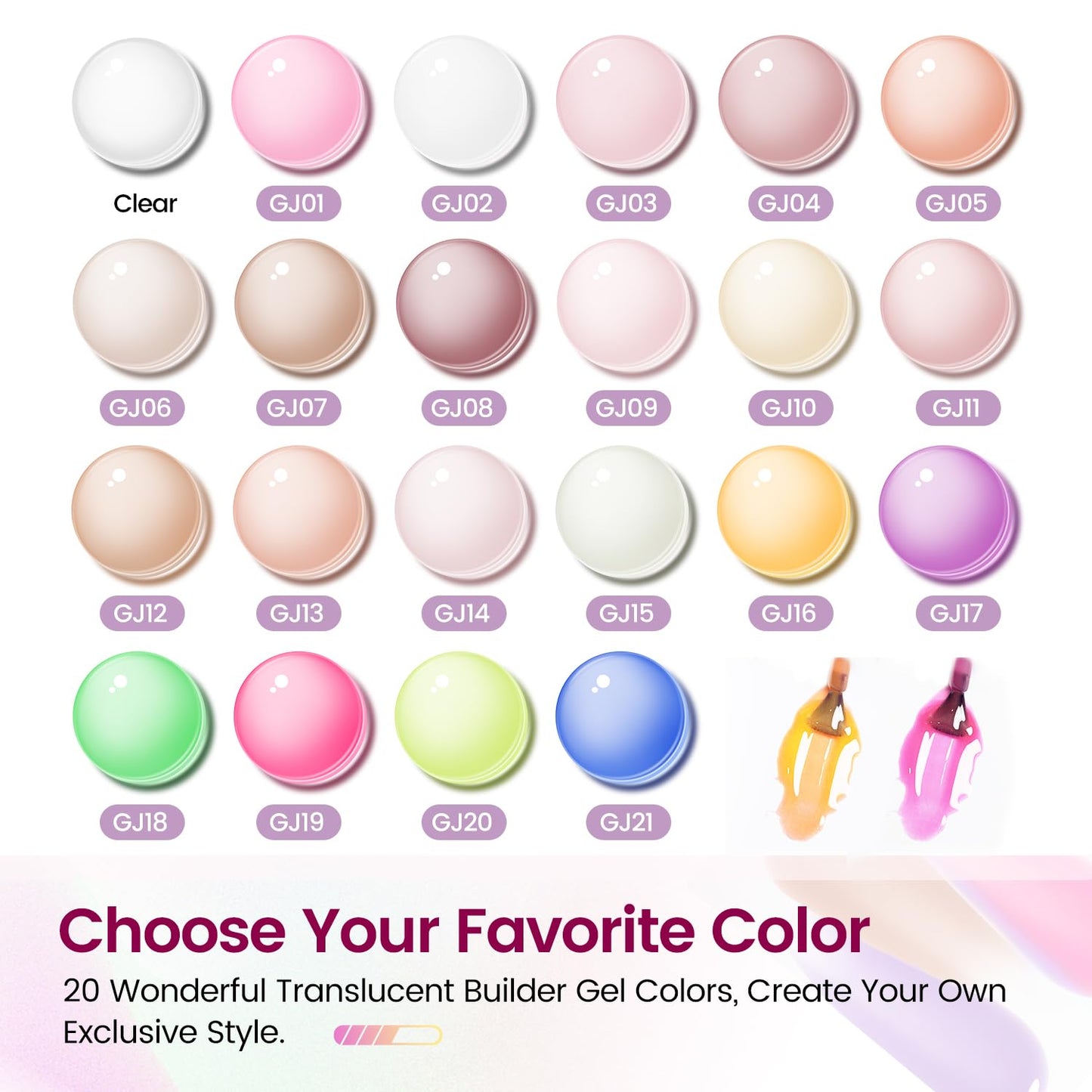 JODSONE Builder Gel Nail Kit with U V Light Base Top Coat 21 Colors High Shine Builder Gel and 100 PCS Extension Stickers