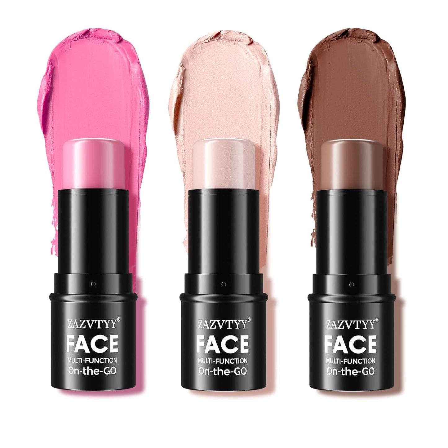 3Pcs Cream Contour Stick Makeup Kit,Shades with Highlighter Stick,Blush Stick and Bronzer Contour Stick for Sculpt the Cheeks,Long Lasting,Waterproof,Matte & Dewy Finish (Fair, 01# 02# 03#)