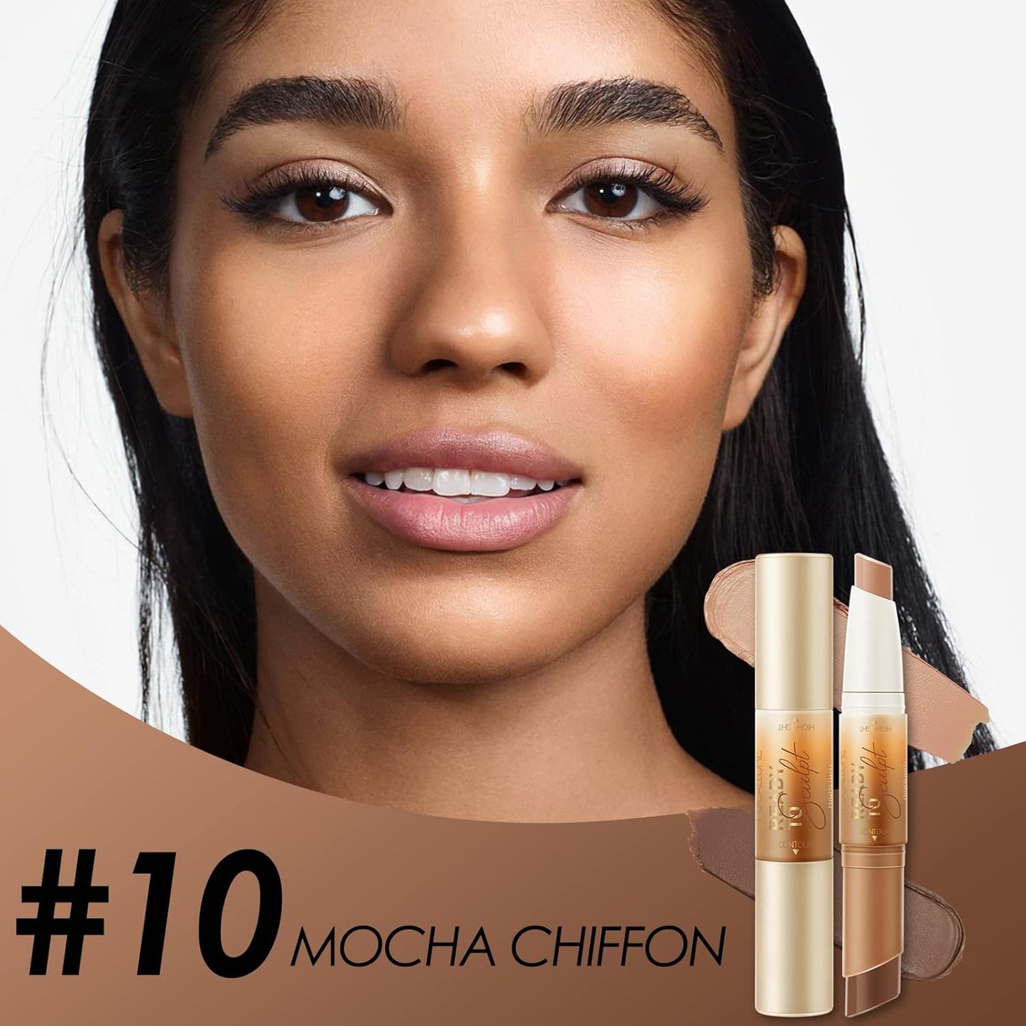 FOCALLURE 2 in 1 Cream Bronzer and Highlighter Stick,Non-greasy & Non-drying Contour Pencil,Easy to Create a Natural Matte Finishing,Long Lasting & Waterproof Face Brighten Make up Pen,MOCHA CHIFFON