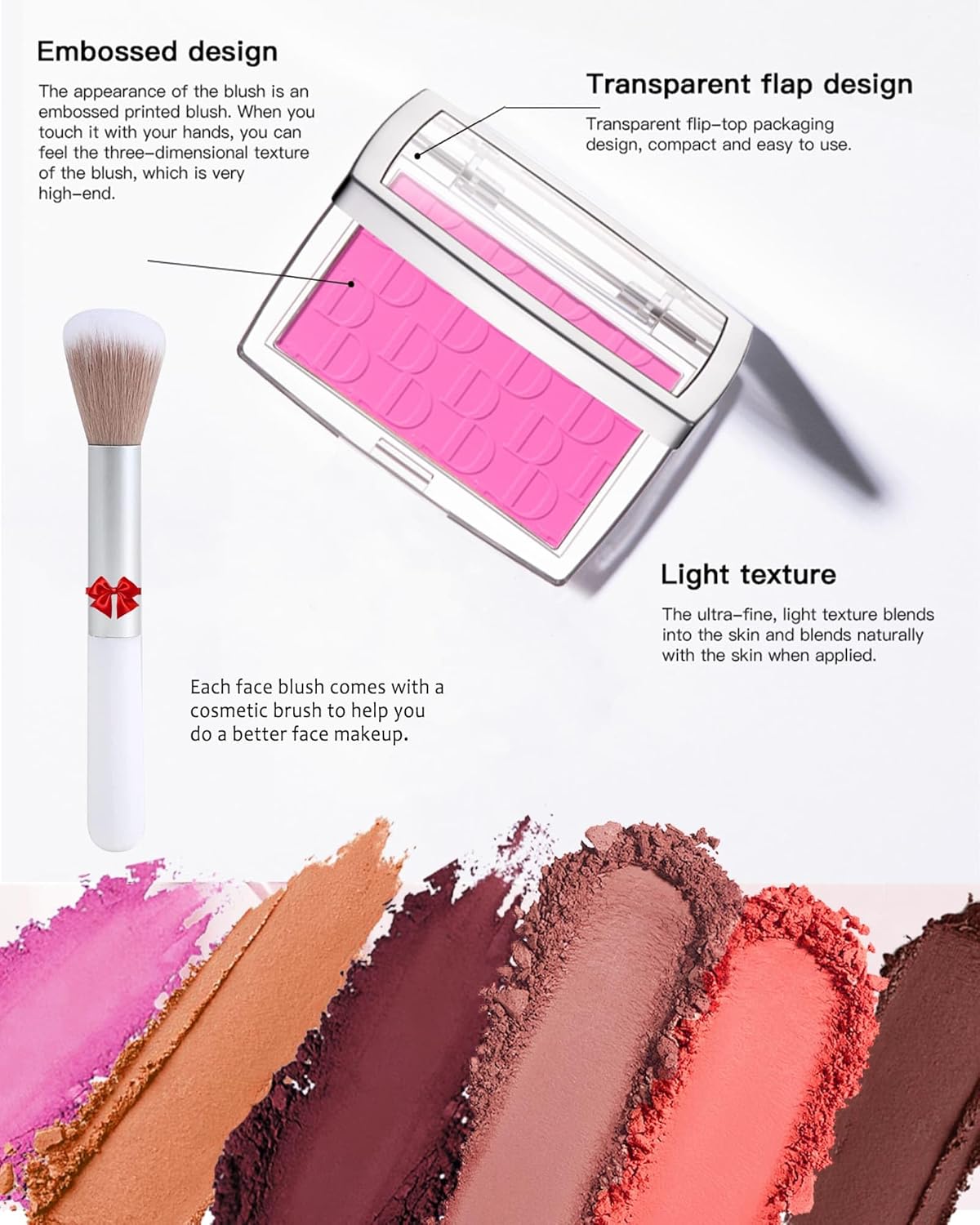 Powder Blush Palette, Matte Powder Makeup Blush for Cheeks, Natural Glow Face Blush Contour Palette, Lightweight, Smooth, High Impact Buildable Color, Long-lasting All-Day Face Enhancing -#Cherry