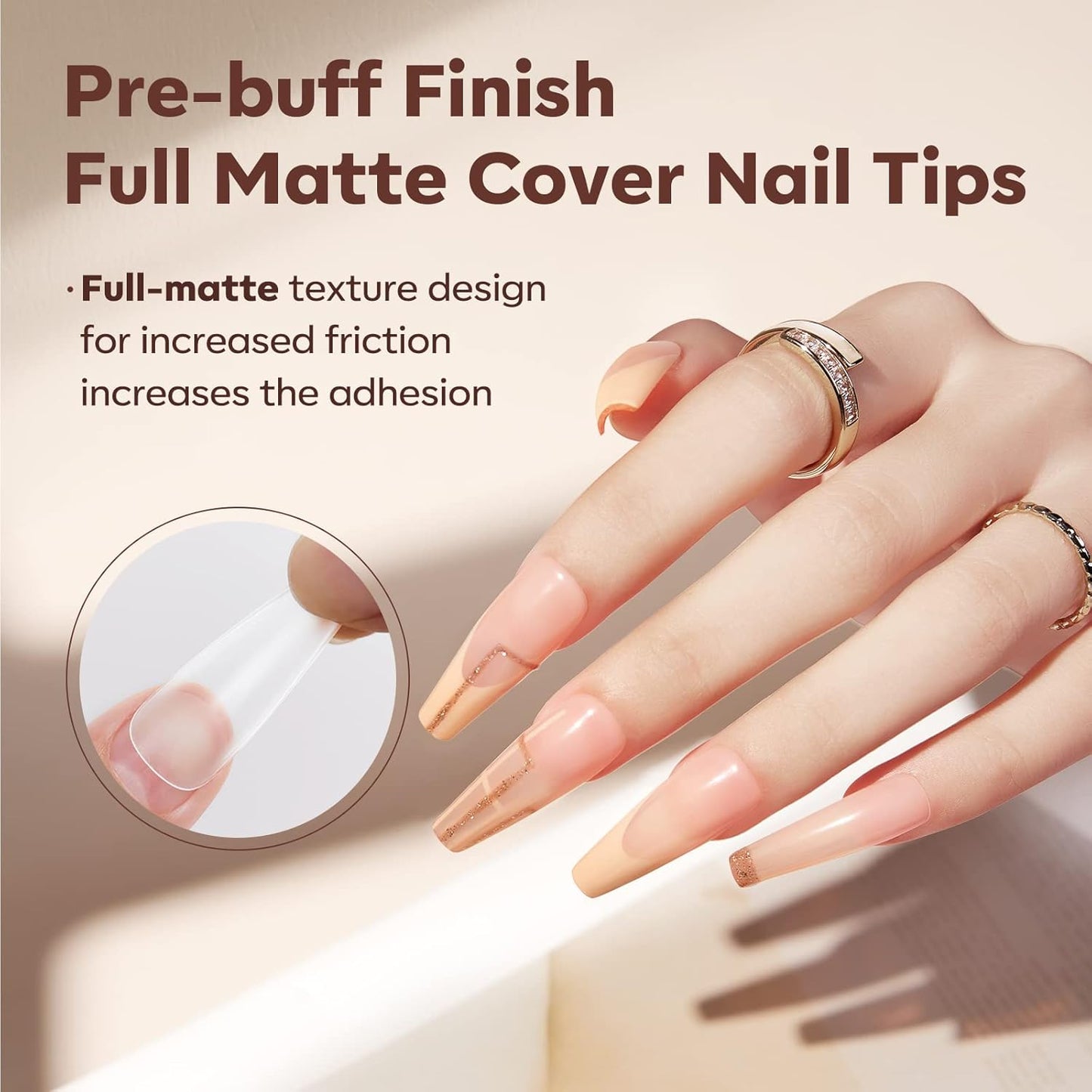 Modelones Long Coffin Nail Tips Fake Nails Gel Tips Full Matte Cover More Friction for Acrylic Professional Extension Gel Manicure Art Design 10 Sizes