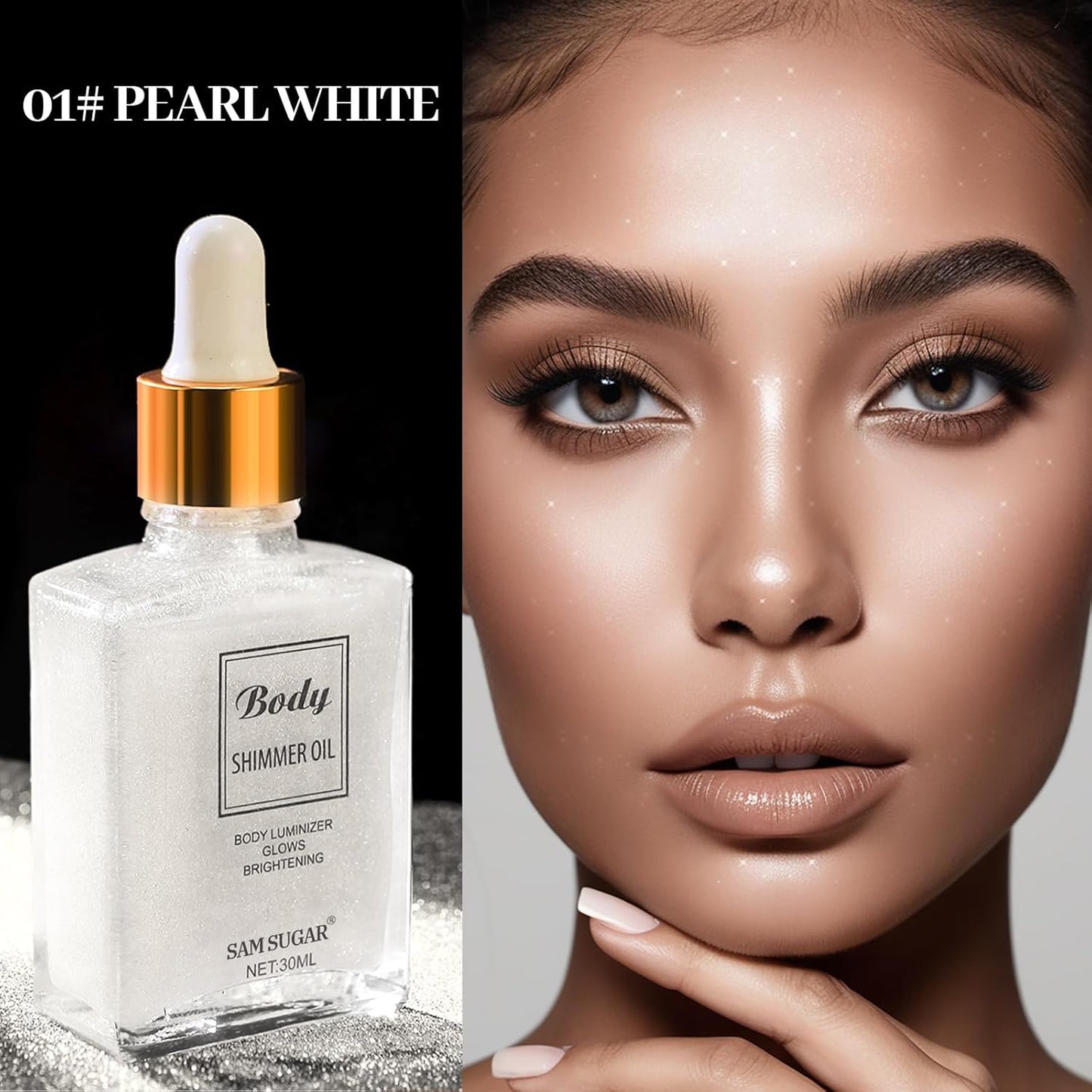 Shimmering Body Oil,Face & Body Glitter Makeup Liquid Highlighter, Moisturizing Body Glitter Dewy Highlighter,Long Lasting Highlighter Face Brighten,Liquid Face Glow Sparkles Body Oil for Women