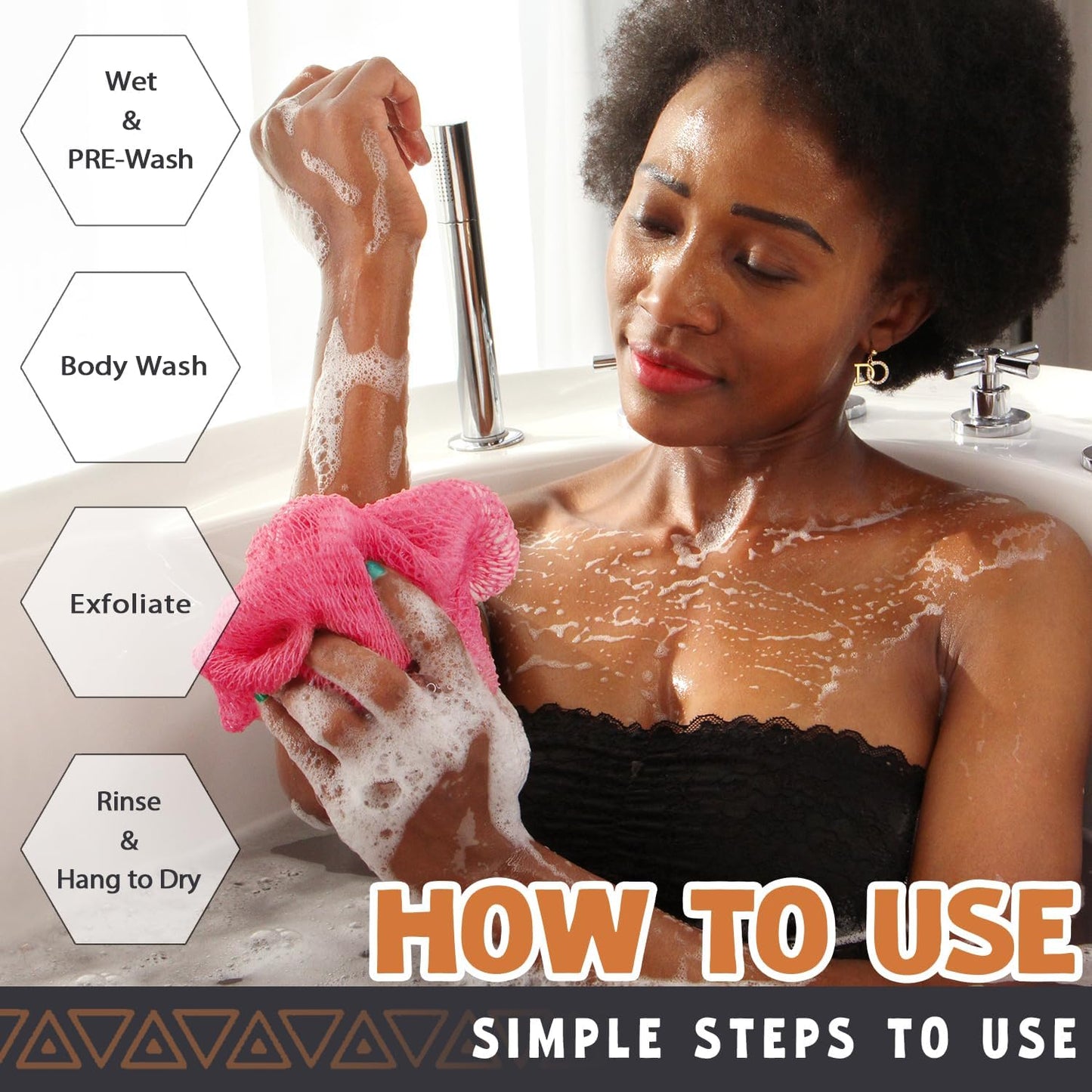 African Net Sponge Authentic - 2 Pieces Real African Exfoliating Sponge with Knots - Afro Back Scrub Net for Body Exfoliator - Bath Loofah Washcloth for Shower Essentials