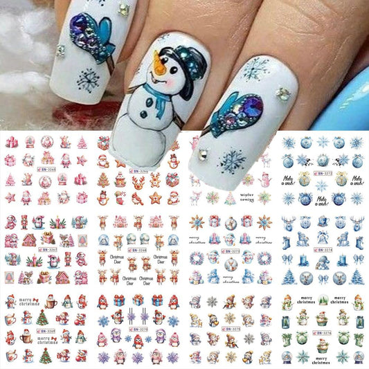 Christmas Nail Art Stickers Snowman Snowflake Water Transfer Nail Decals Xmas Winter Nail Art Decorations Cute Penguin Santa Claus Elk Gingerbread Man Gift Design Nail Foil Sticker for Women DIY Nails