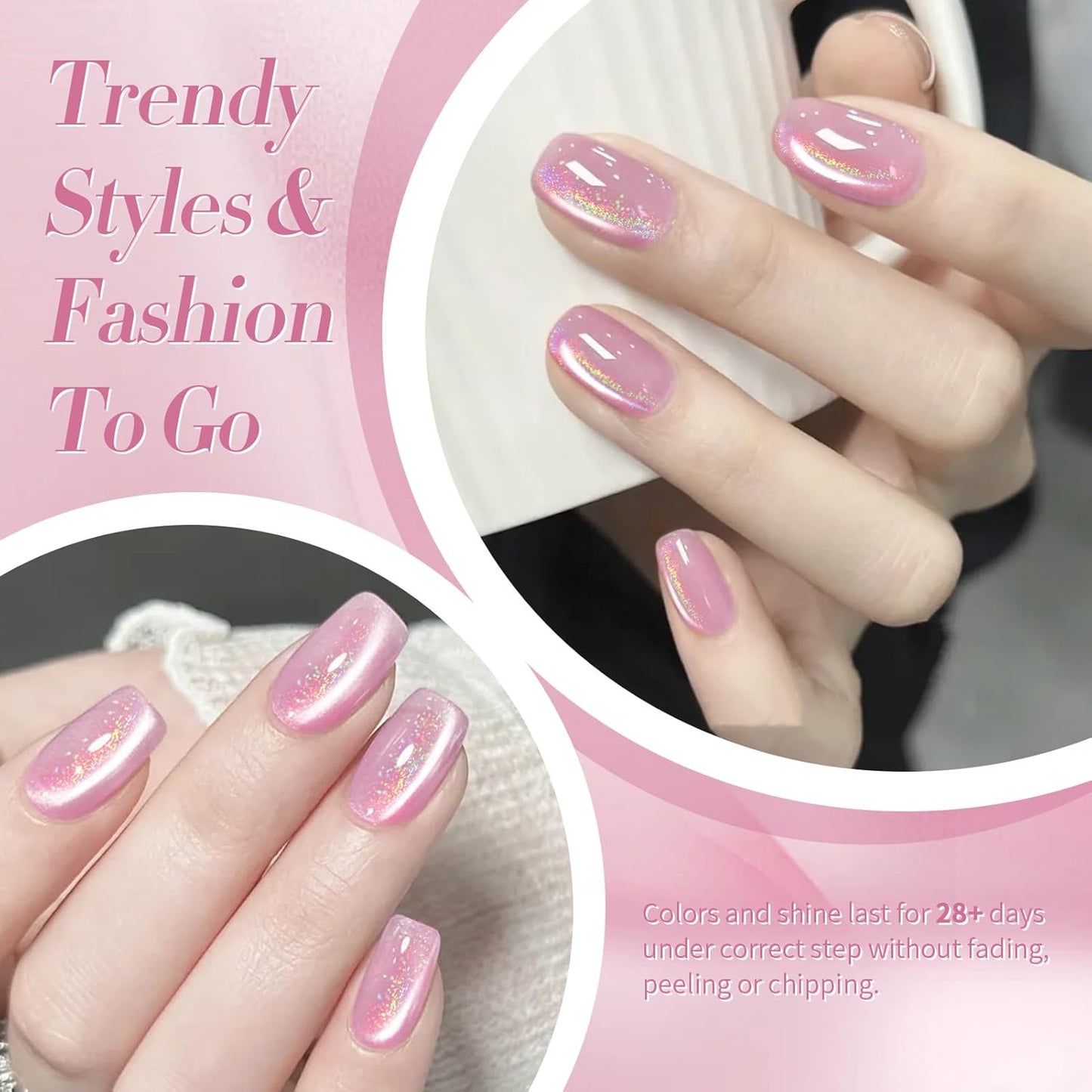 BORN PRETTY Pink Cat Magnetic Eye Gel Nail Polish Rainbow Holographic Moonlight Glass Magnetic Gel Nail Polish 15ML