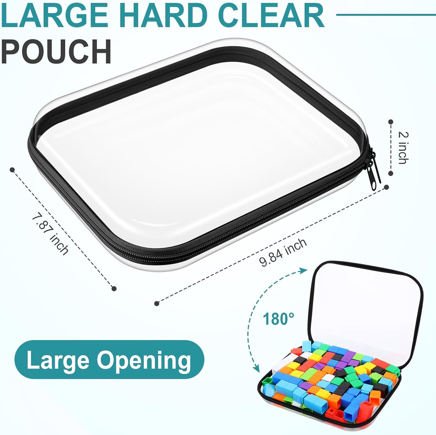 Sanwuta 6 Pcs Clear Hard Zipper Case Pencil Pouches Hard Plastic Zipper Pouches Makeup Bag Transparent Cases for Snacks Plastic Storage Organizer Box for Travel(Black,9.84 x 7.87 x 2 Inch)