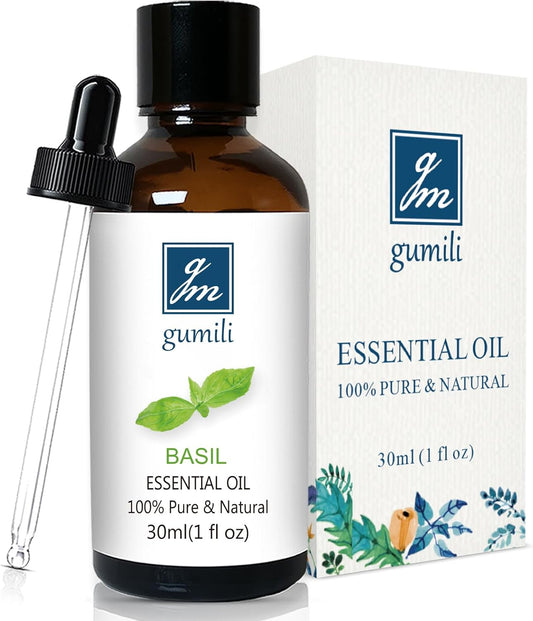 Basil Essential Oil 1 Oz – 100% Pure Natural Basil Oil for Diffuser, Skin, Massage & DIY, Fresh Herbaceous Aroma