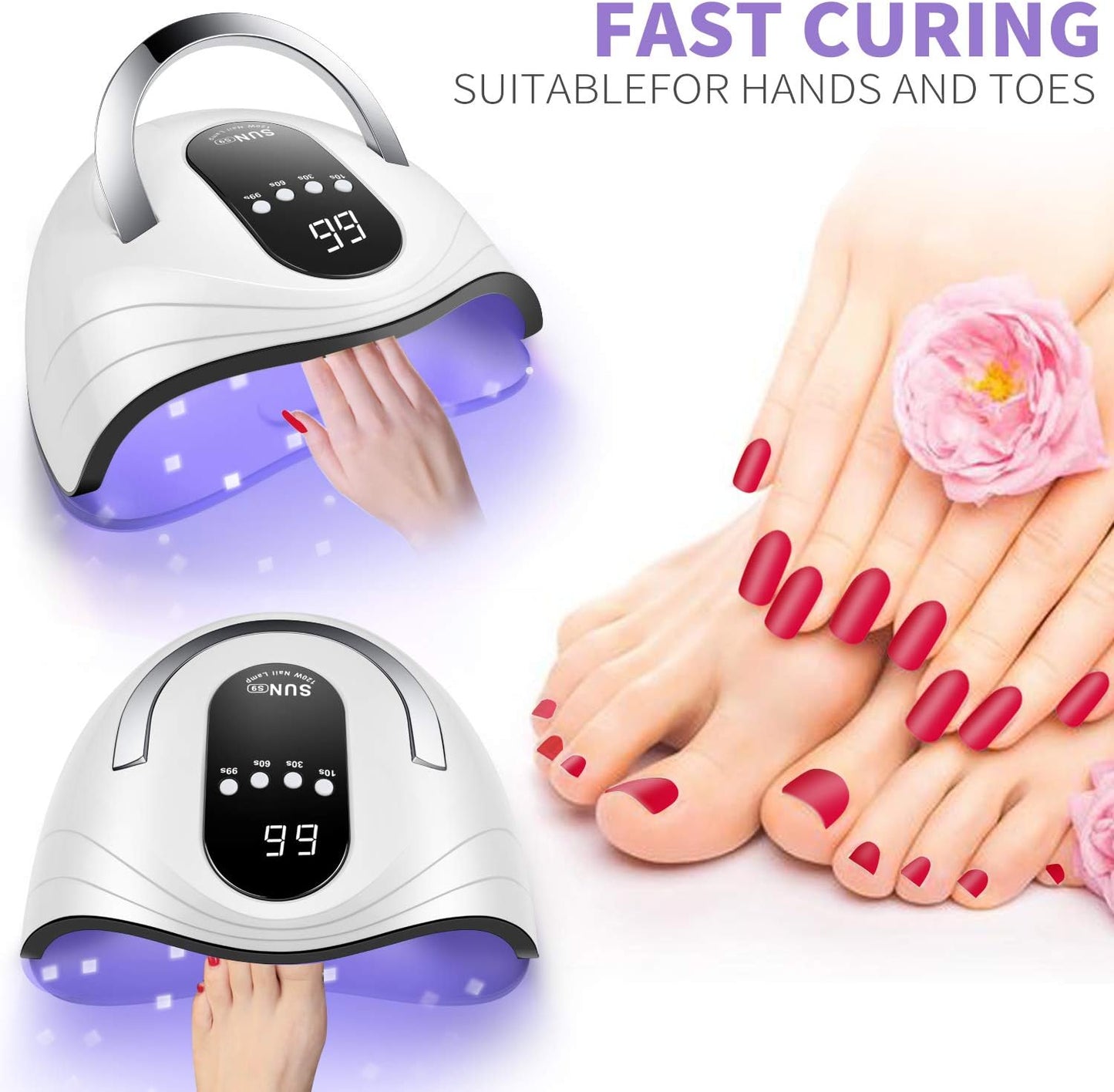 UV Gel Nail Lamp 120W LED Nail Light Fast Dryer for Gel Polish Curing with 4 Timers Portable Handle Large Space Automatic Sensor (White)