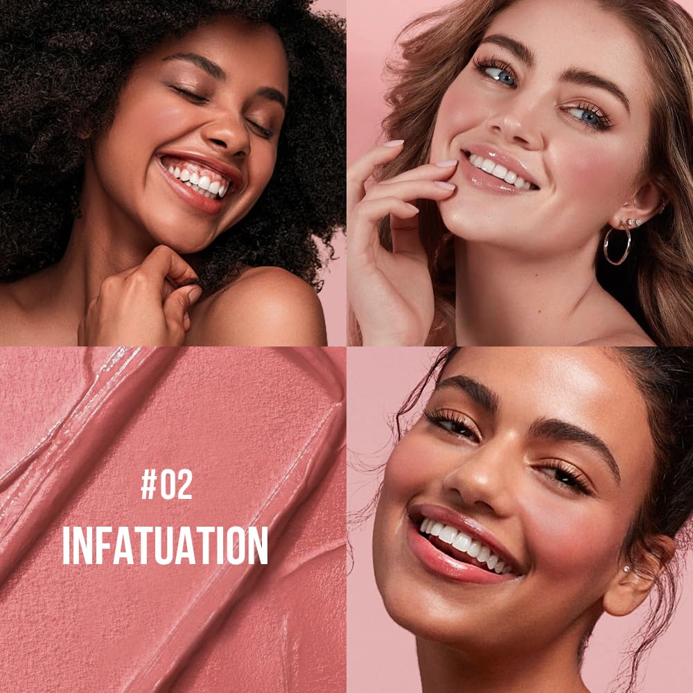 Multi-Use Makeup Cream Blush Stick, Unidollss 3-in-1 Buildable Blush Stick for Cheeks, Eyes, and Lips, Hydrating formula, All day wear, Easy Application with Thumb Puff Included (02 INFATUATION)