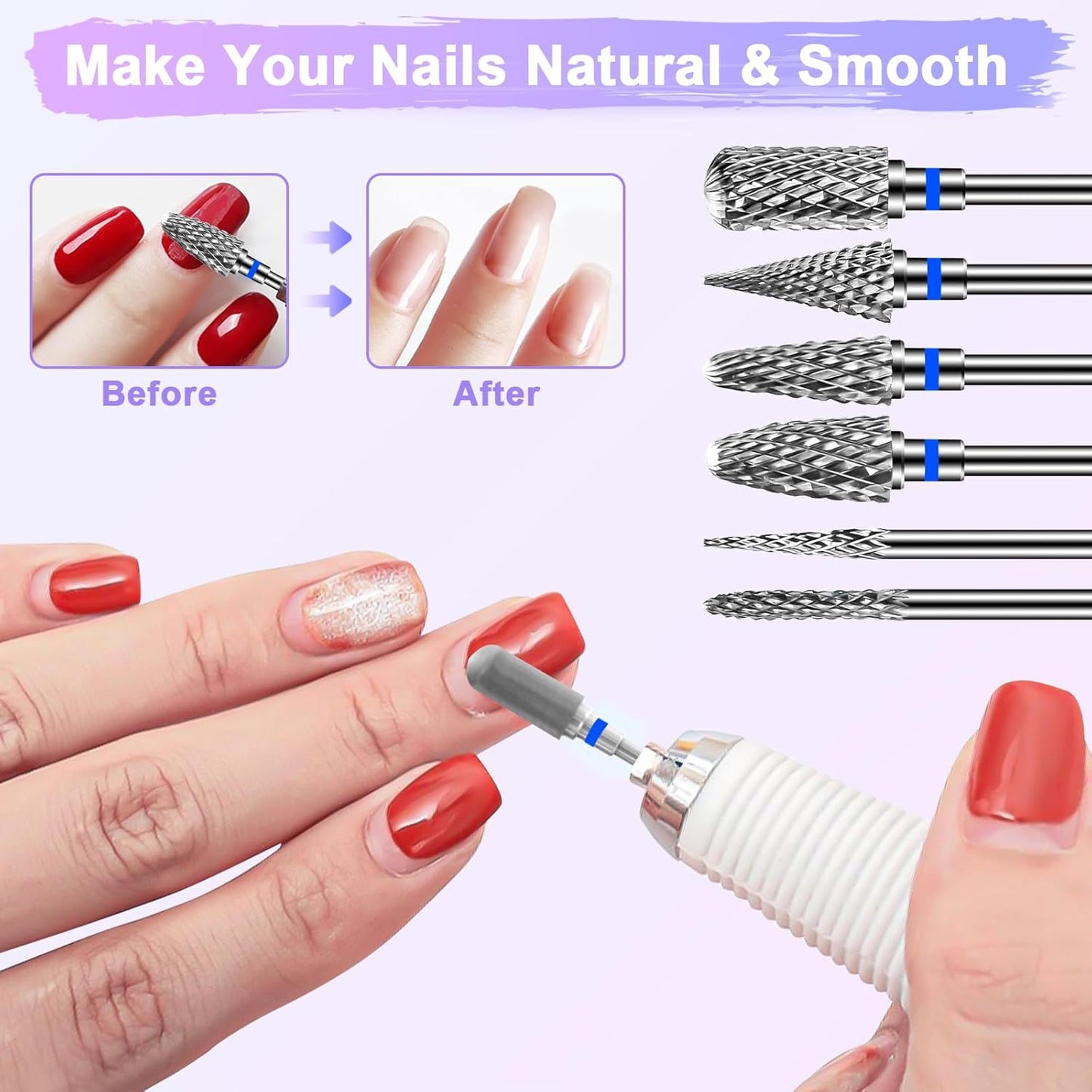 6 Pack Nail Drill Bits for Acrylic Nails, 3/32" Shank Drill Bits for Nails Professional Electric Cuticle Drill Bit, Cuticle Cleaner Nail Gel Polish Remover Tool for Home Salon Nail Bits-Blue